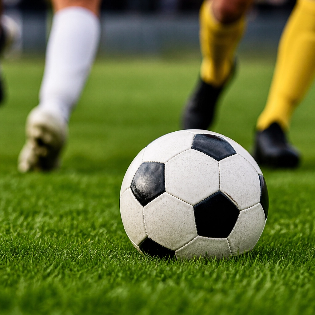 Fußball im Nahaufnahmen auf grünem Rasen
