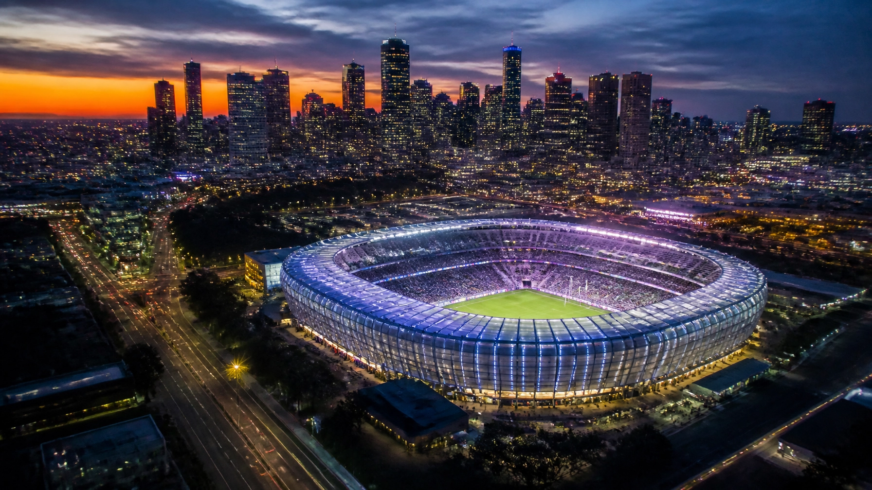 Modernes Stadion in den Abendstunden - Austragungsort der WM 2026