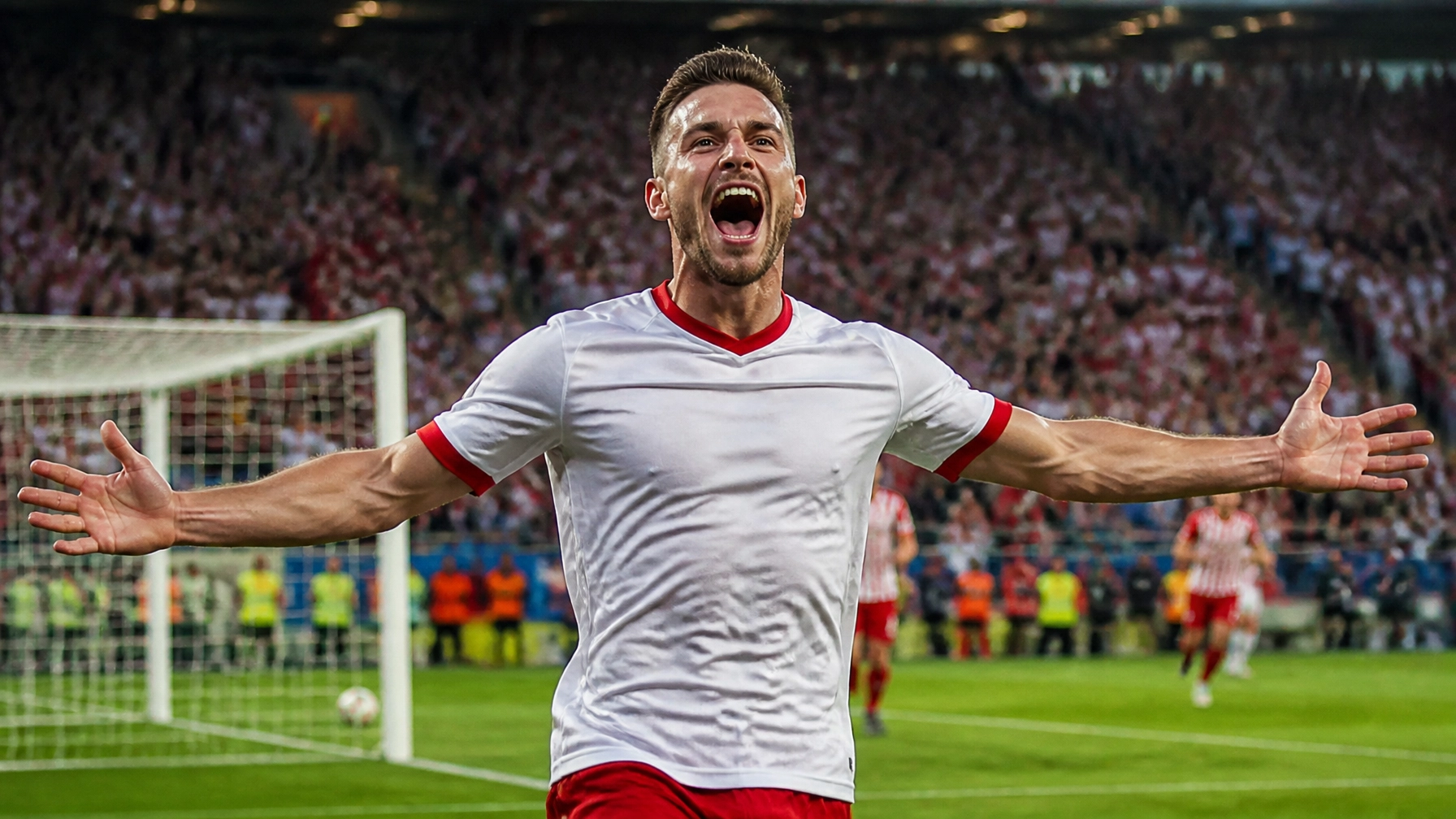 Ein Spieler feiert ein Tor in einem emotionalen Moment der Weltmeisterschaft.
