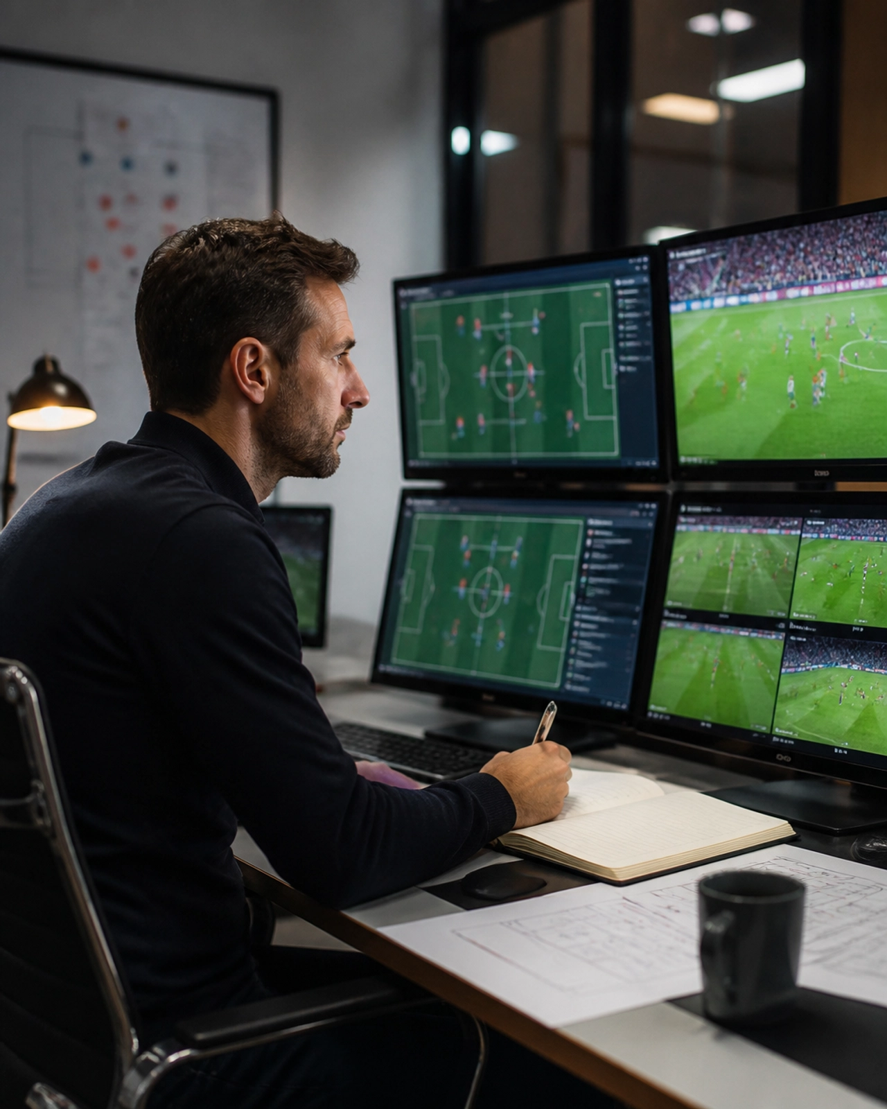 Fußball-Experte bei der taktischen Spielvorbereitung