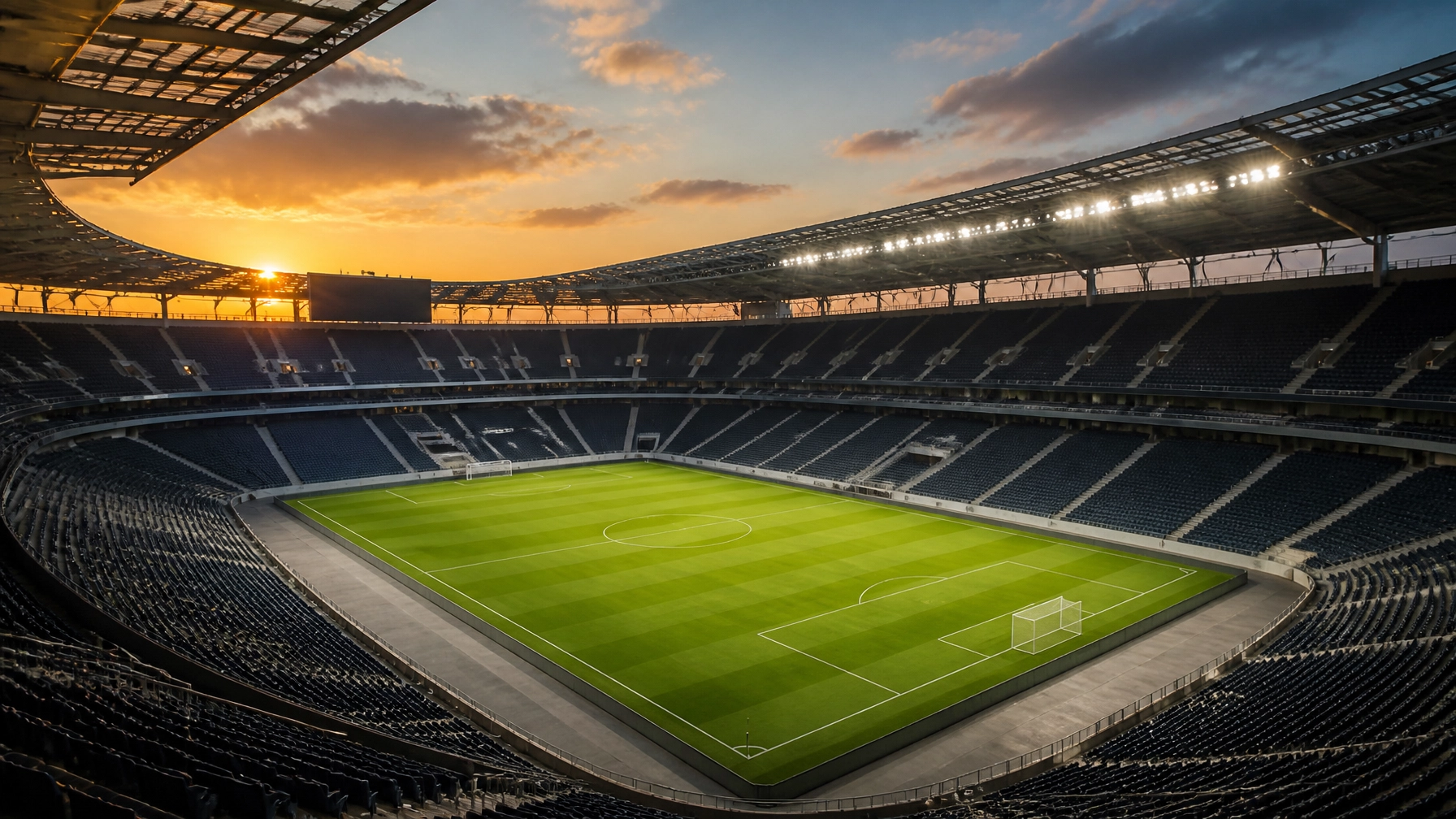 Atmosphäre in einem modernen Fußballstadion während der Analyse-Phase