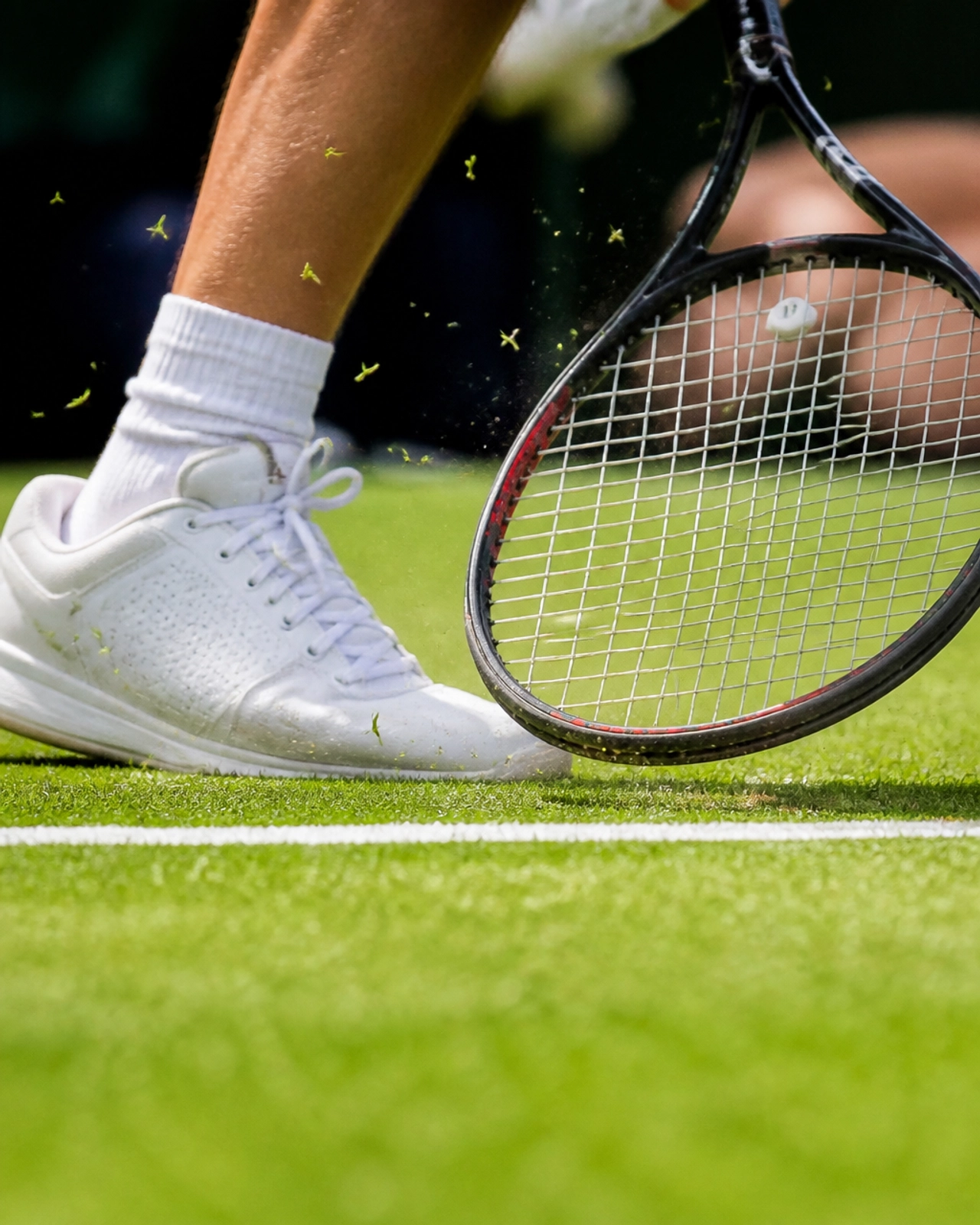 Nahaufnahme eines Tennisballs auf Rasen