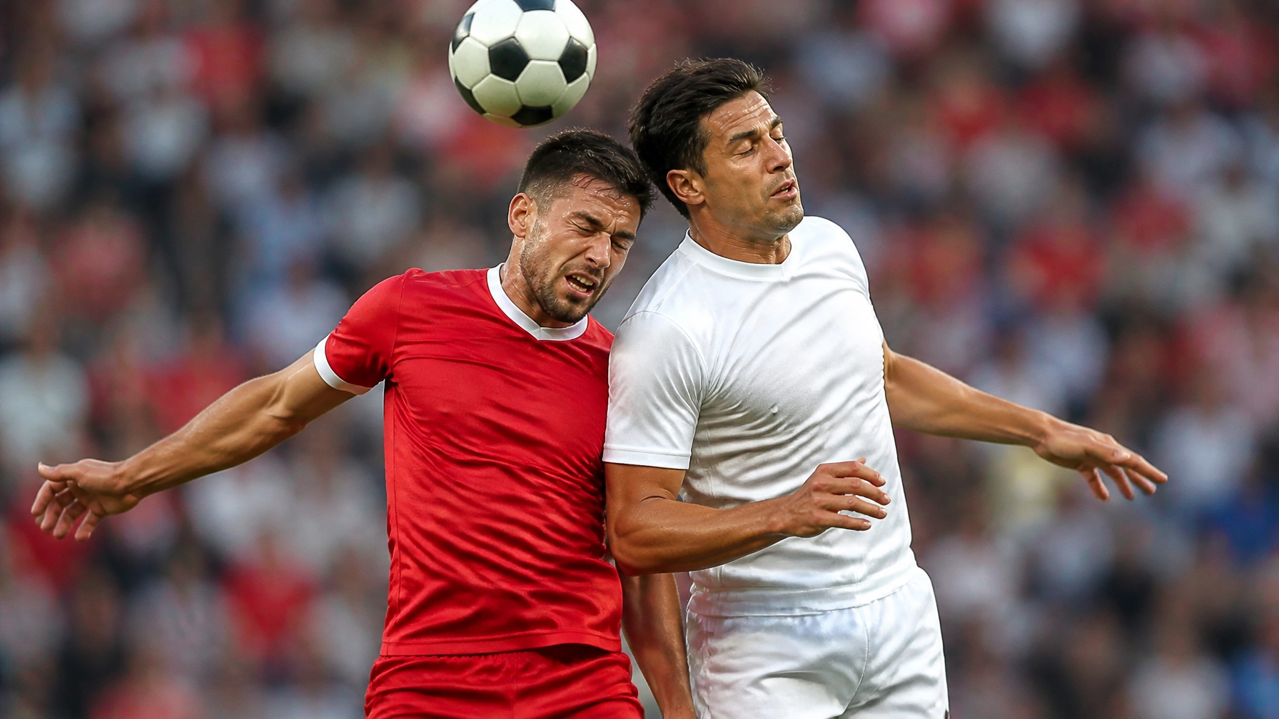 Zwei Fußballspieler im Zweikampf während eines Spiels