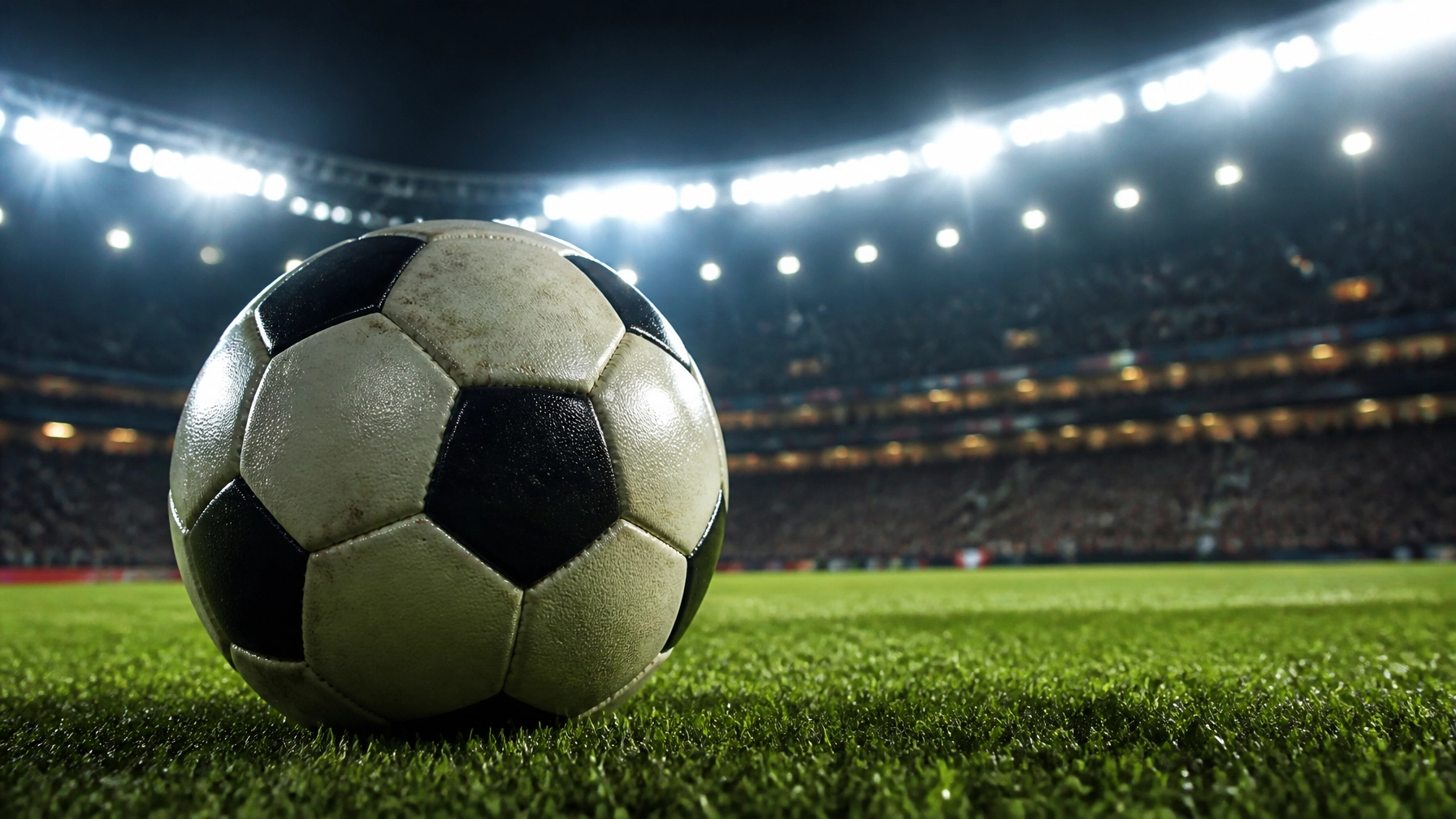 Fußball auf grünem Rasen vor einem internationalen Duell