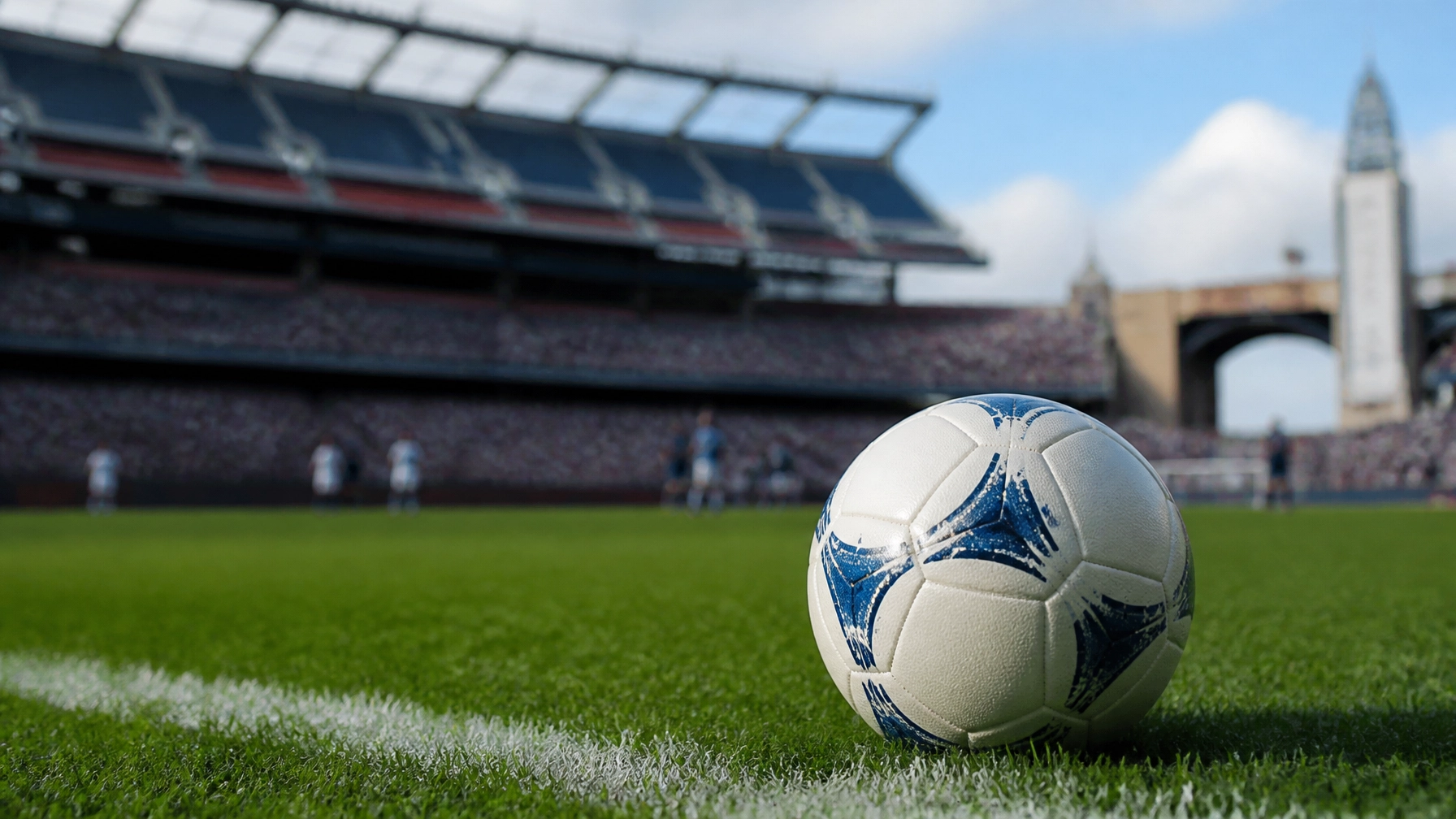 Ein Fußball auf dem Rasen des Stadions in Boston vor dem Spiel Irak gegen Norwegen