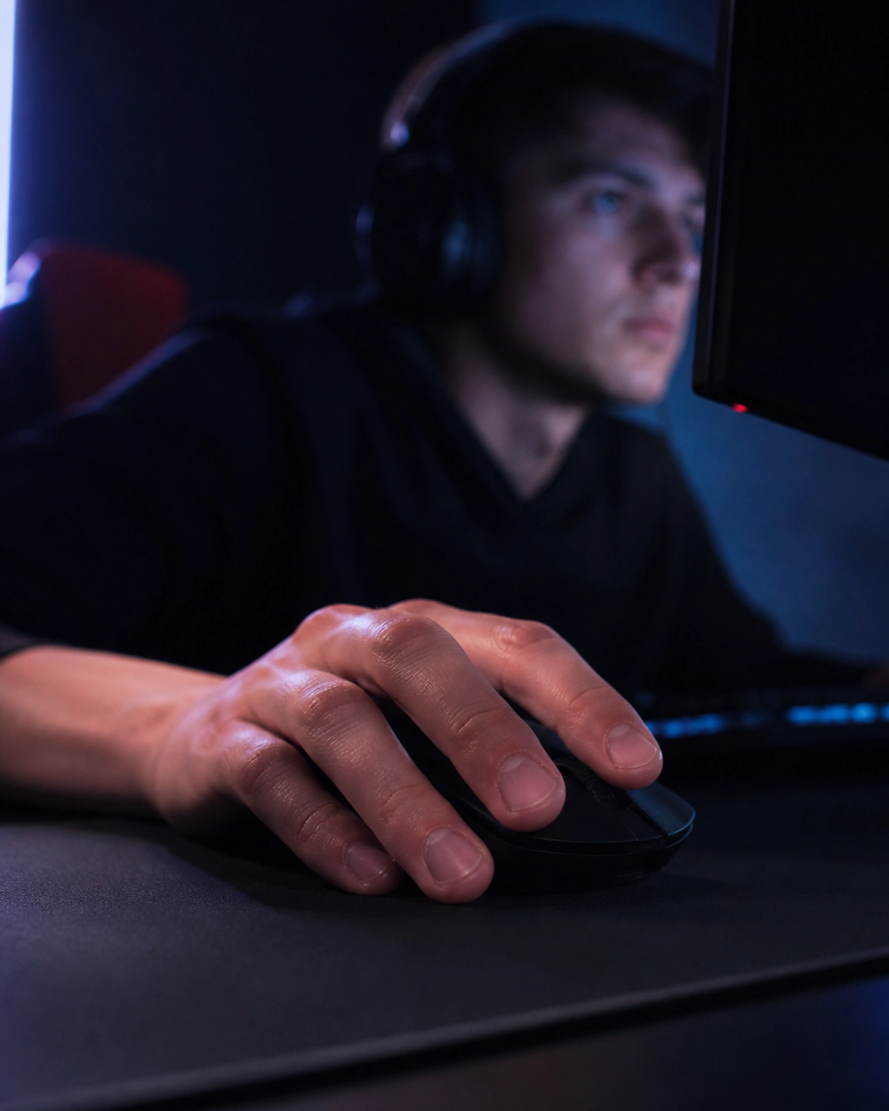 Die Konzentration eines professionellen Gamers am PC