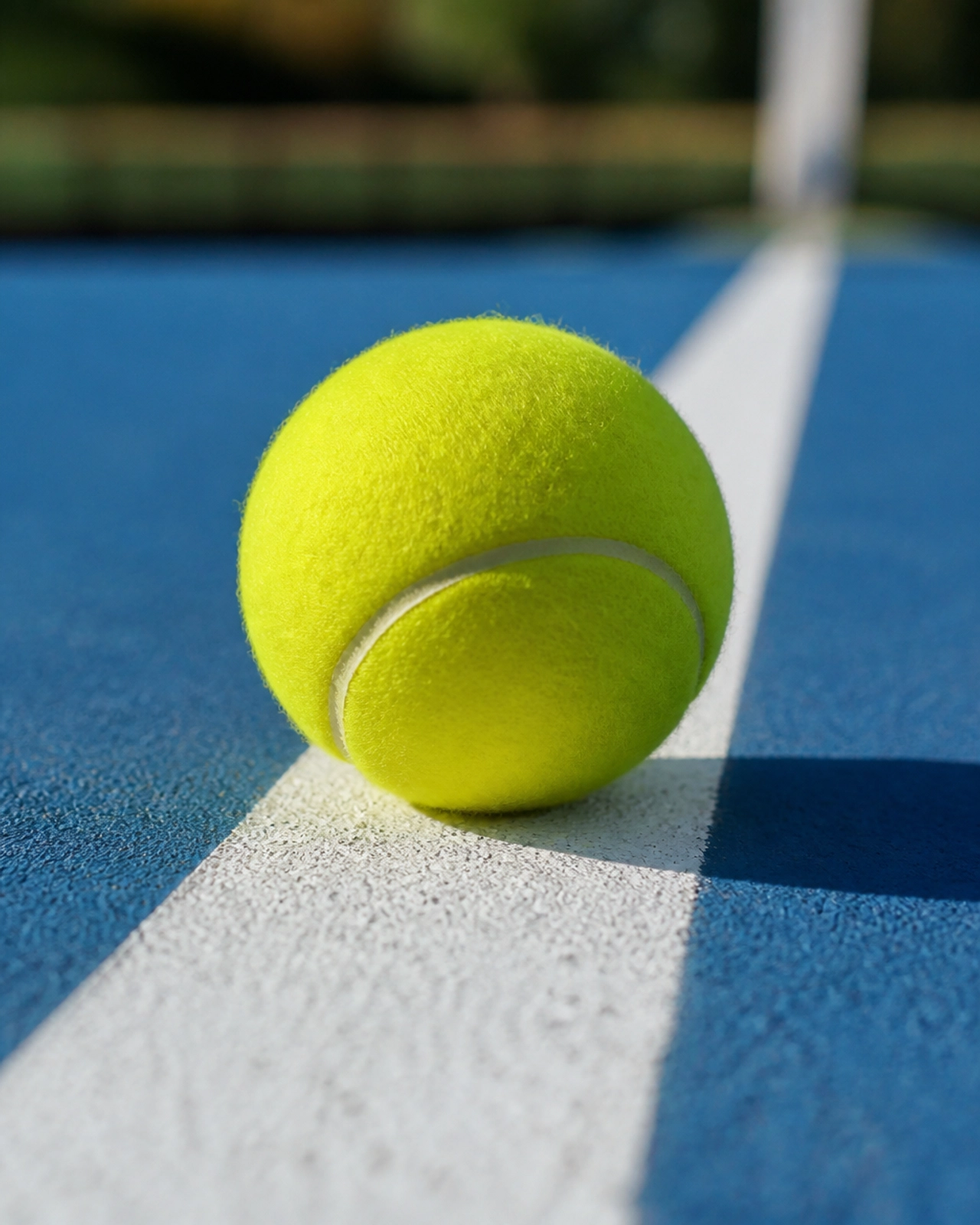 Ein Tennisball auf der Linie eines Hardcourts in Prag