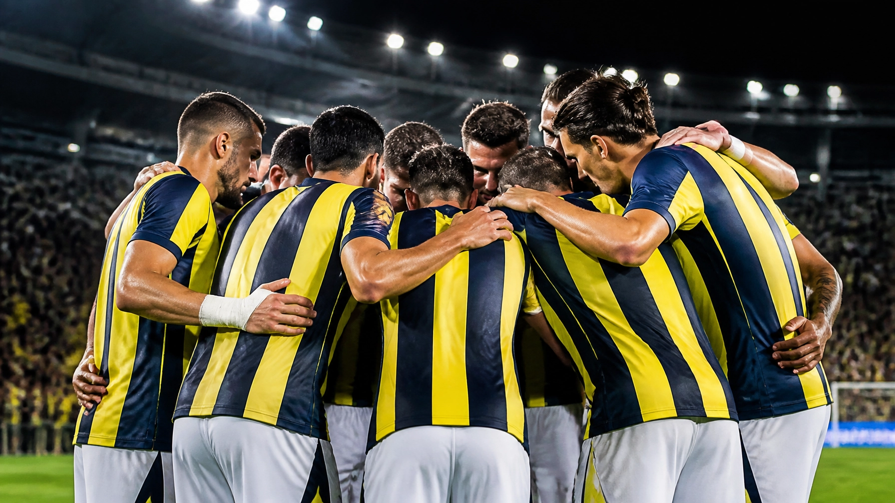 Spieler von Fenerbahçe im Team-Kreis vor Beginn der Partie