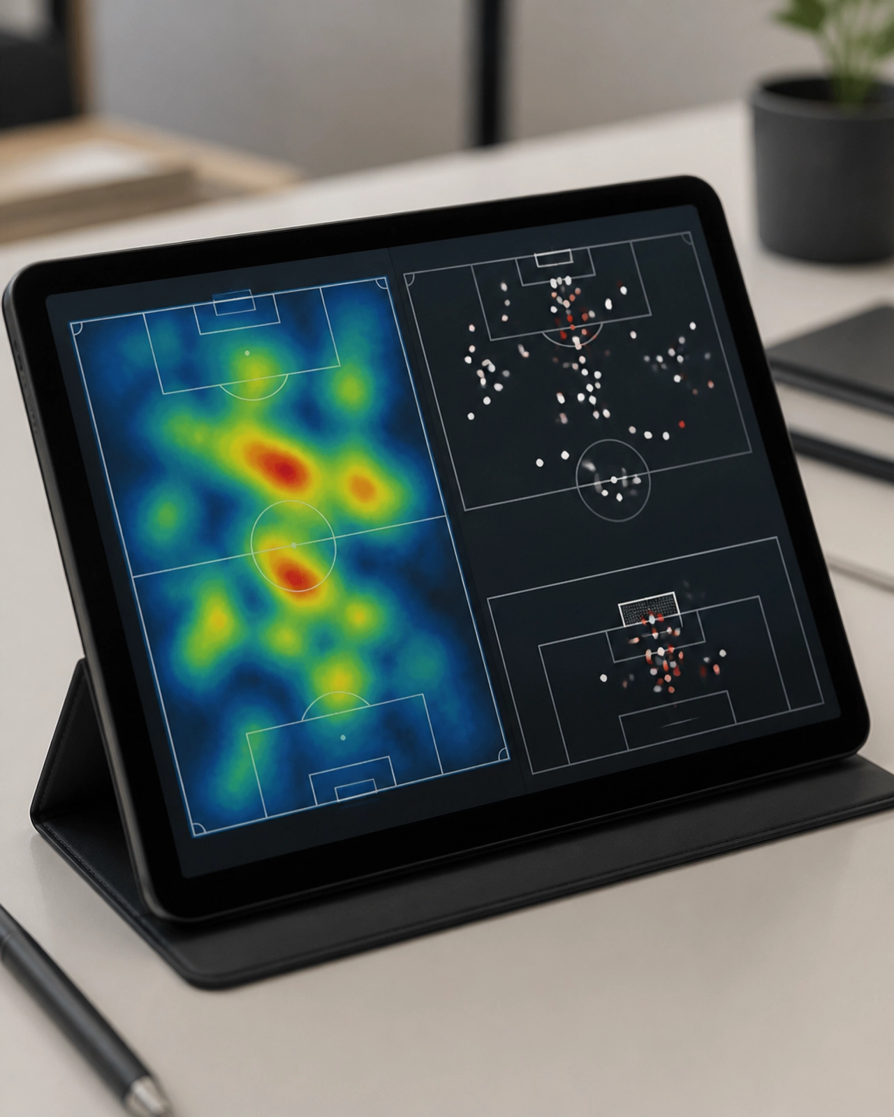 Visualisierung von Schussqualitäten und Heatmaps auf einem Tablet