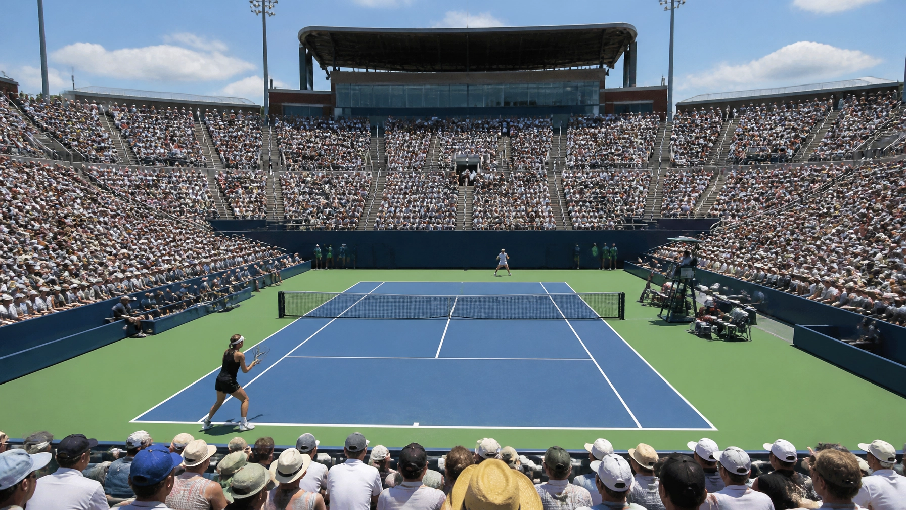 Atmosphäre in einem Tennisstadion bei Tageslicht