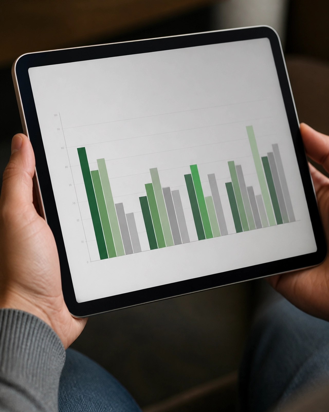 Detailaufnahme einer Datenanalyse auf einem Tablet