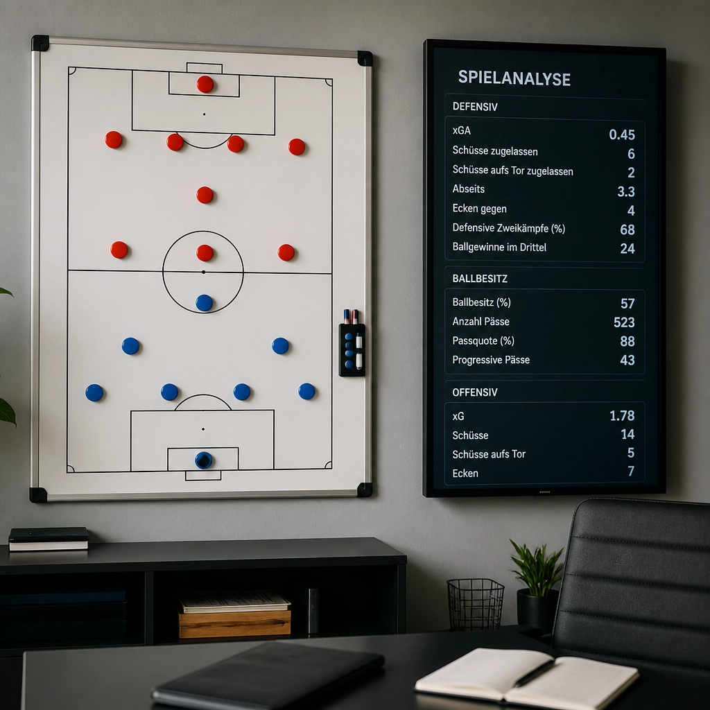 Taktische Analysetafel mit Daten zu Spaniens WM-Defensive