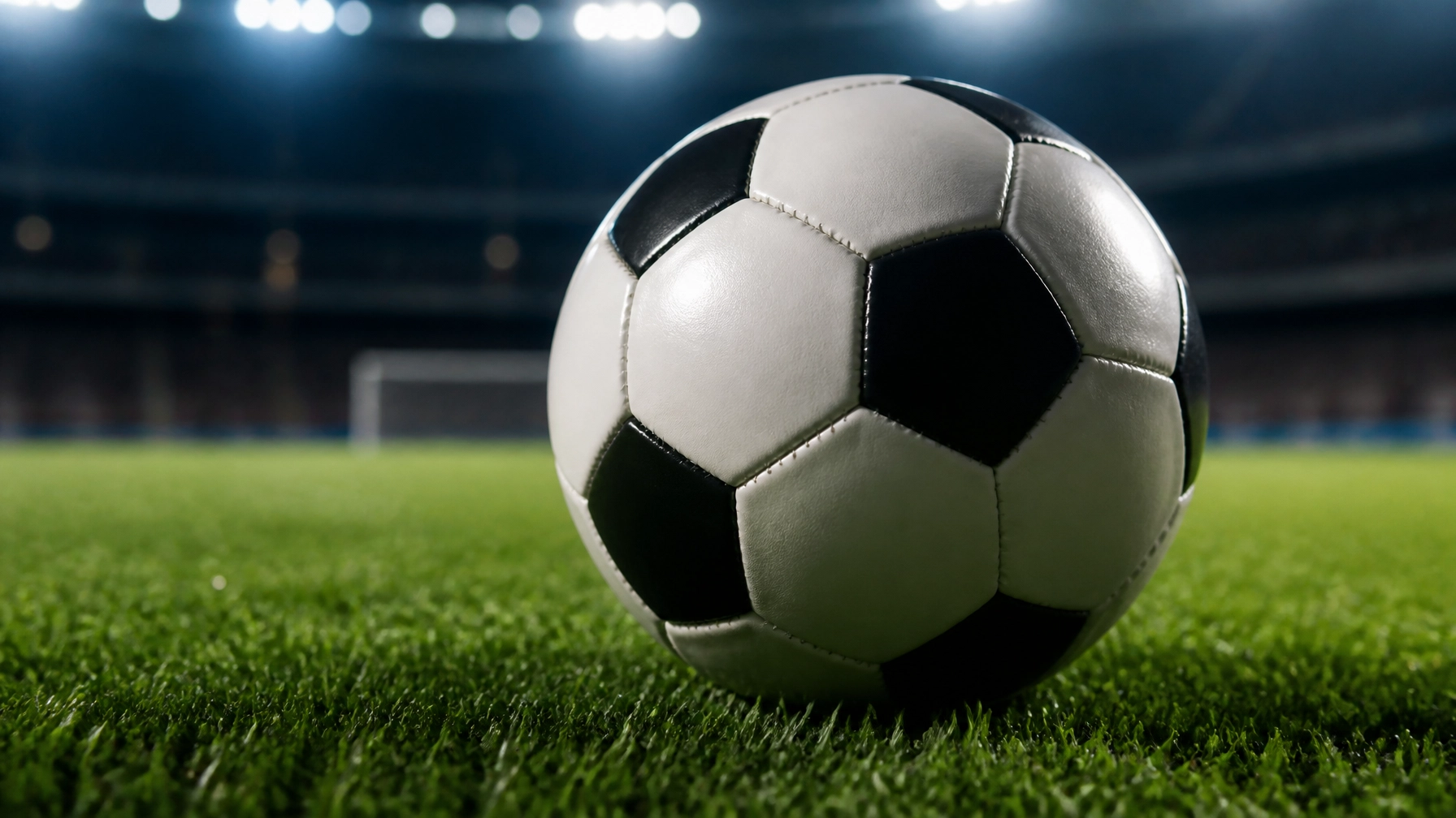 Detailaufnahme eines Fußballs auf dem Rasen