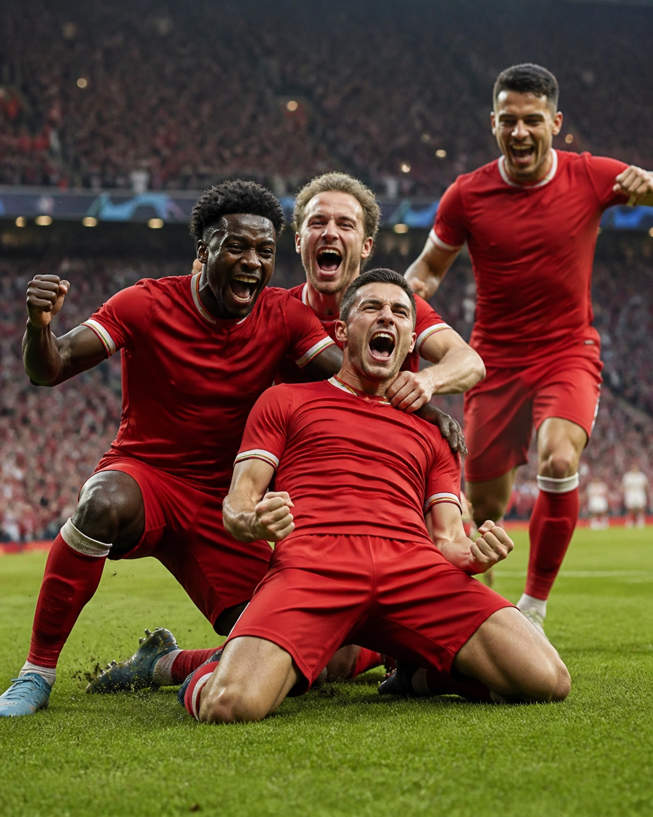 Spieler feiern den Sieg auf dem Platz