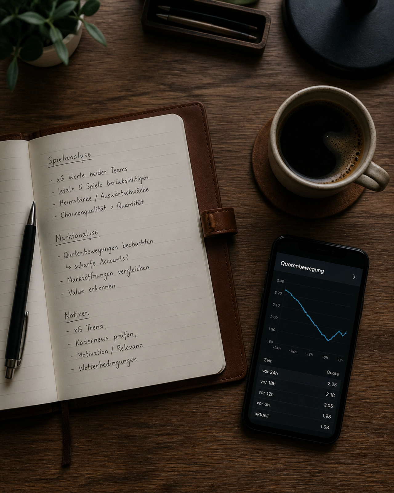 Arbeitsplatz eines Analysten mit Marktdaten und statistischen Notizen