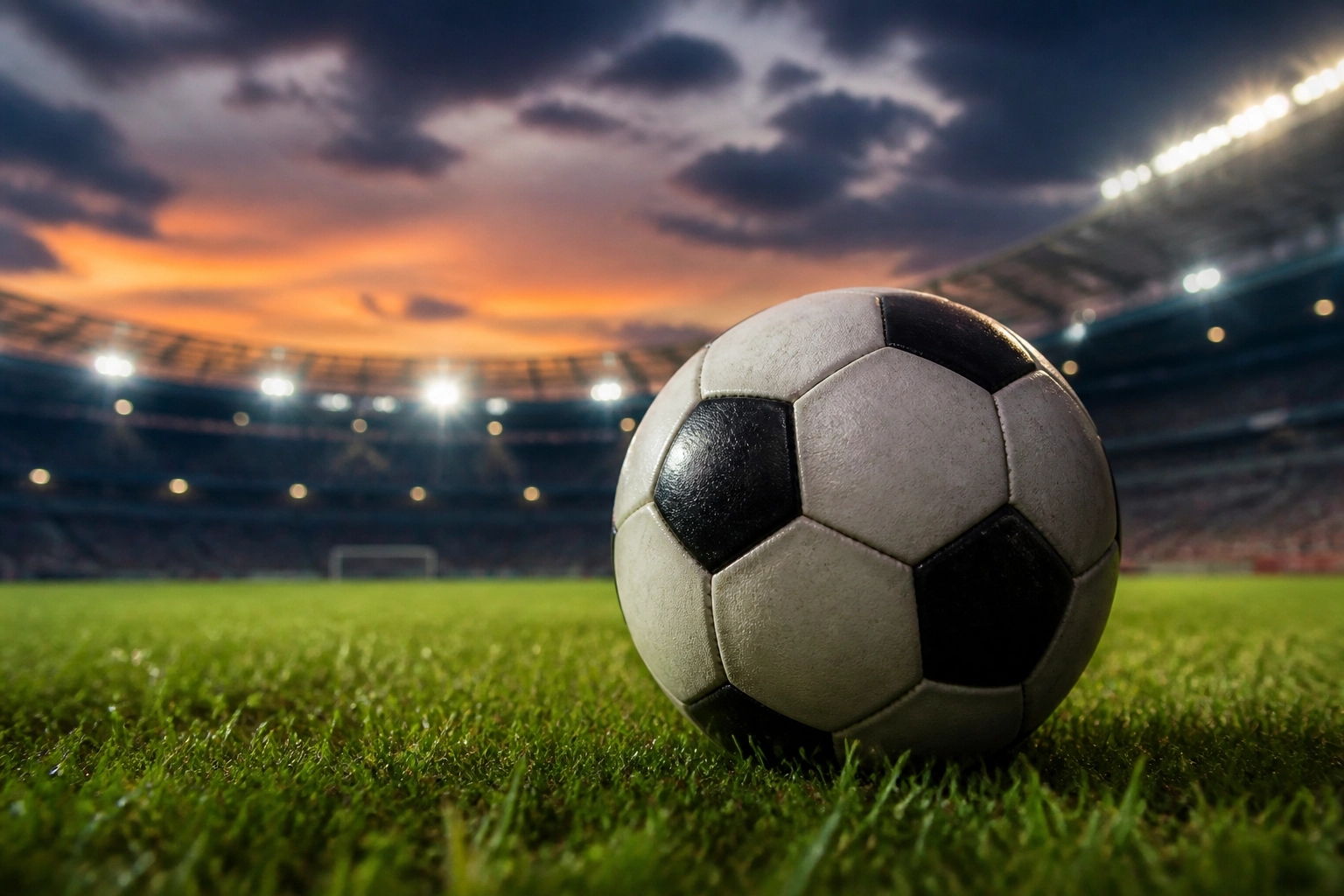Ein Fußball auf dem Rasen kurz vor Spielbeginn