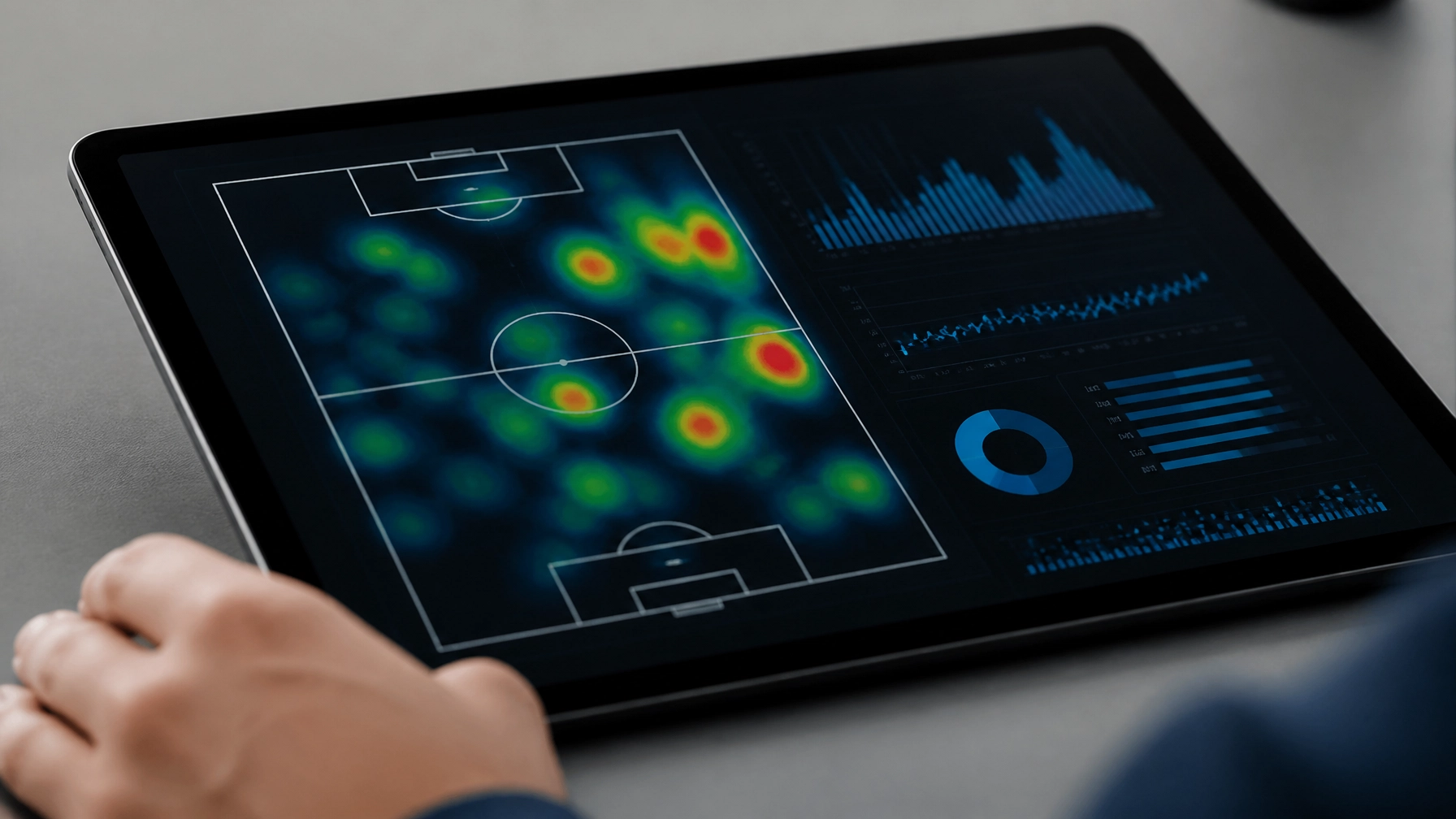 Analyse von Fußball-Daten auf einem Tablet mit Fokus auf taktische Metriken
