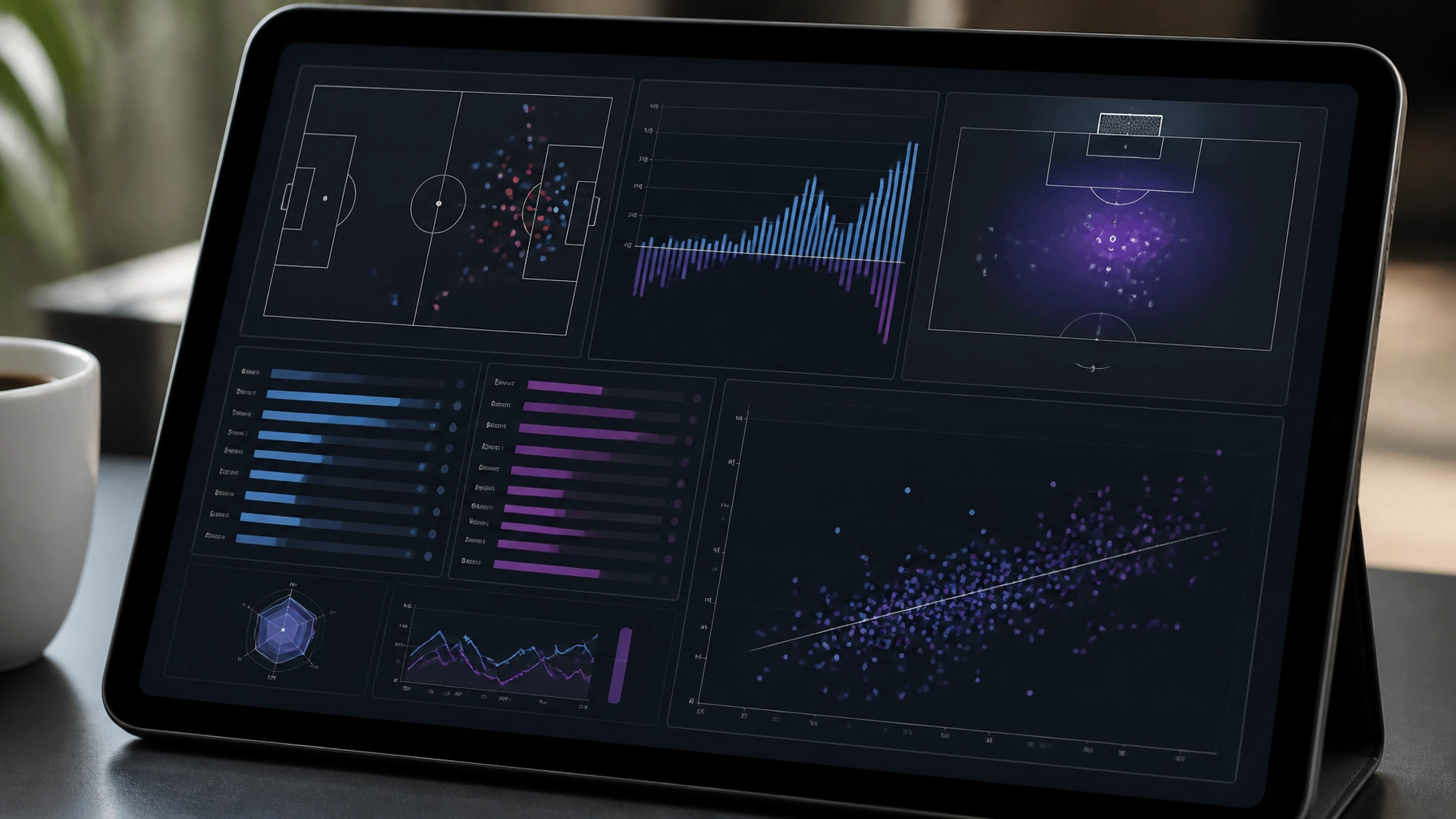 Analyse von Fußball-Metriken auf einem Tablet zur Spielvorbereitung