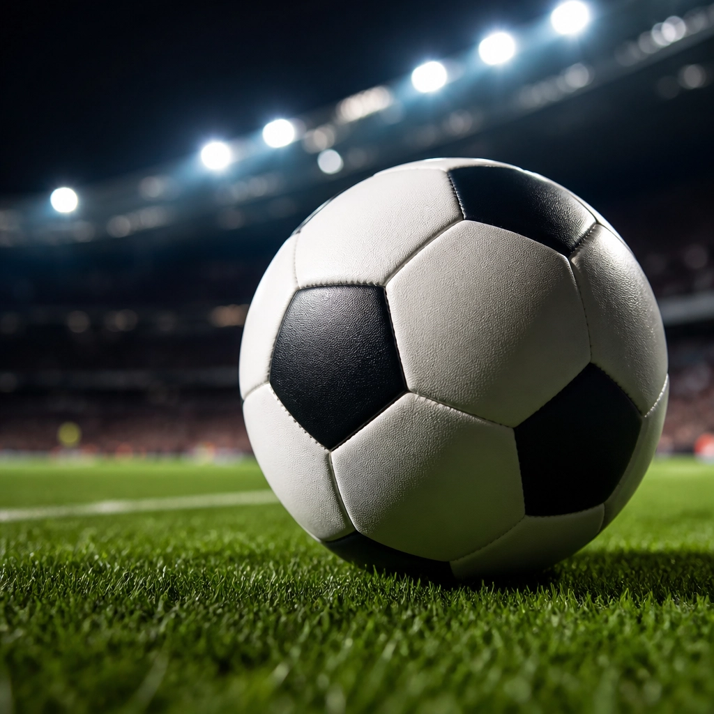 Detailaufnahme eines Spielballs auf dem Rasen vor dem Anpfiff