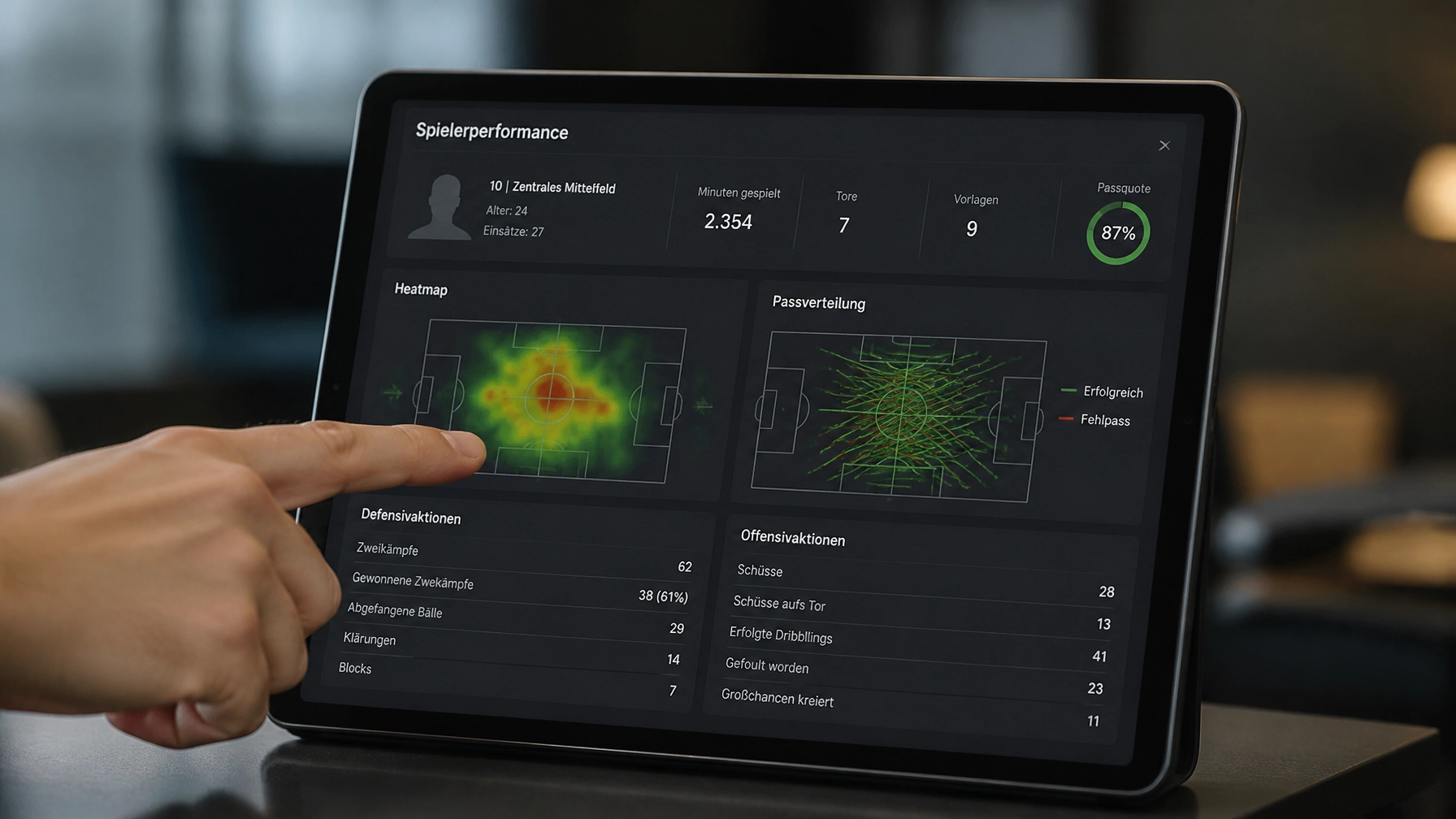 Analyse von Fußballstatistiken auf einem Tablet