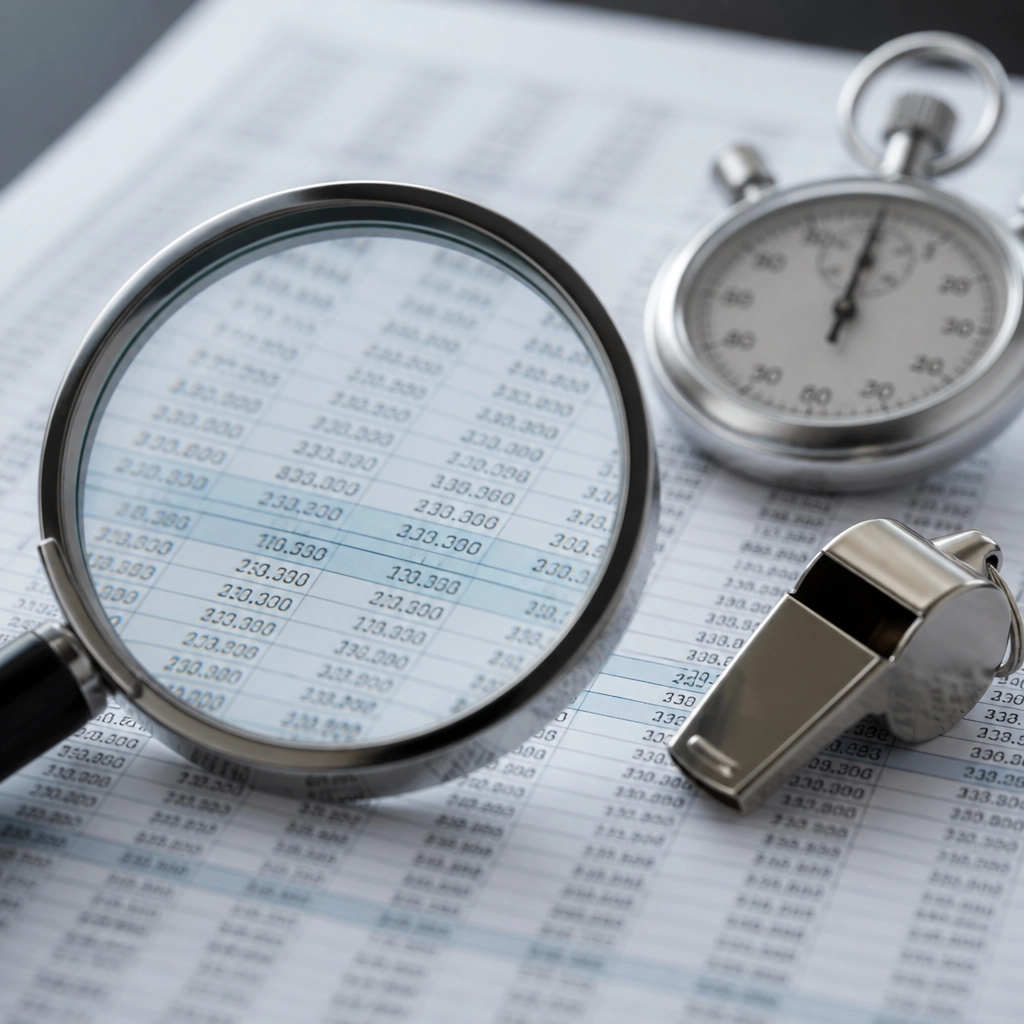 Nahaufnahme einer Lupe über Statistiken als Symbol für tiefgehende Analyse