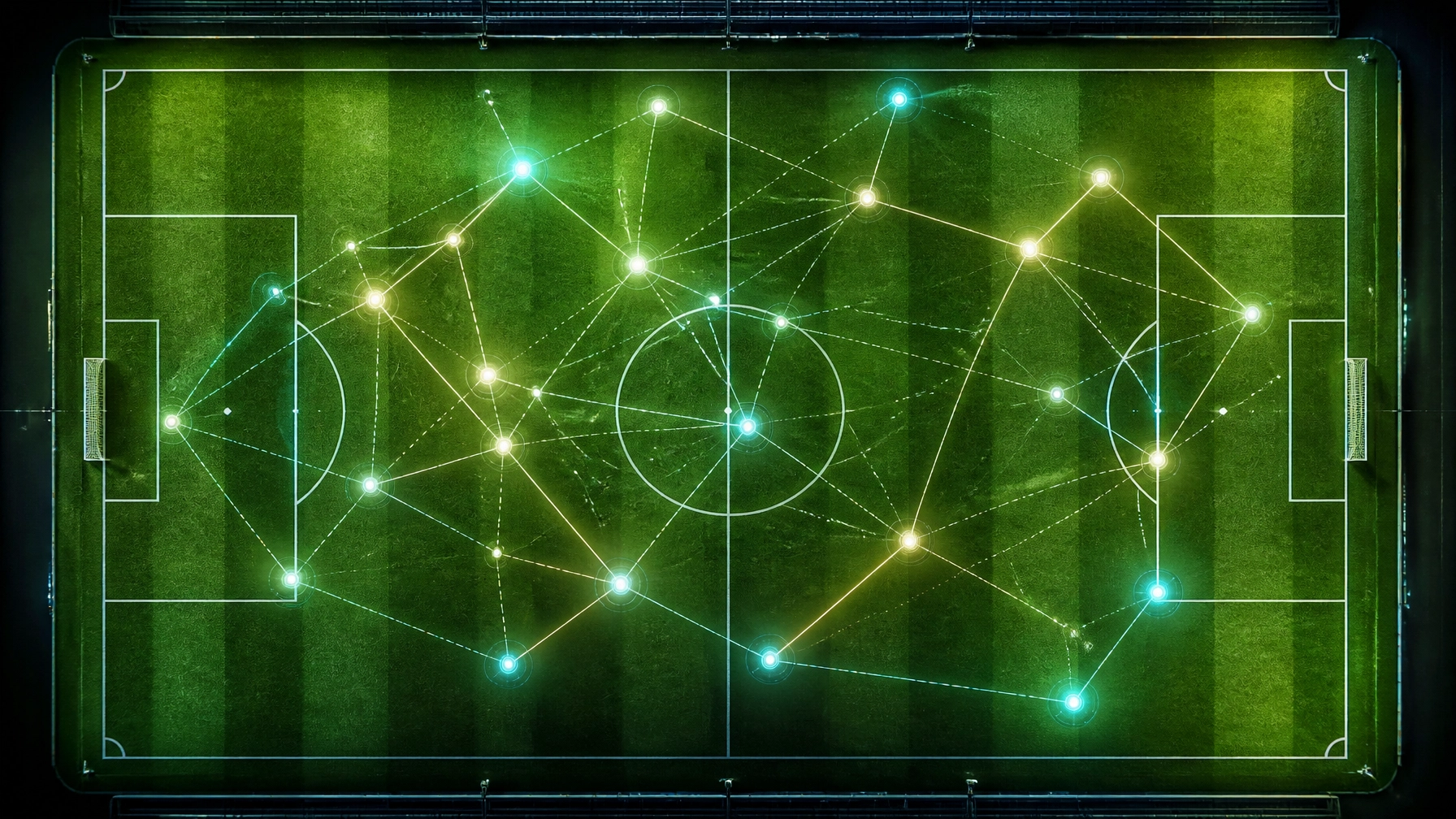 Abstrakte Visualisierung von taktischen Fußballdaten auf einem Spielfeld