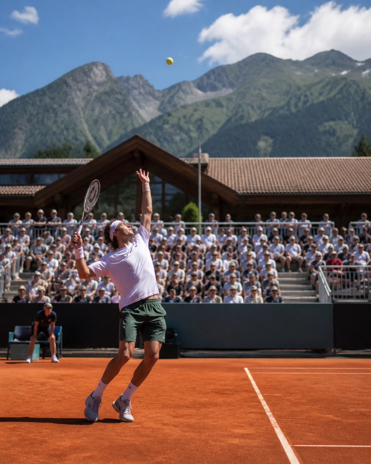 Ein Tennisspieler beim Aufschlag auf einem Sandplatz in Gstaad
