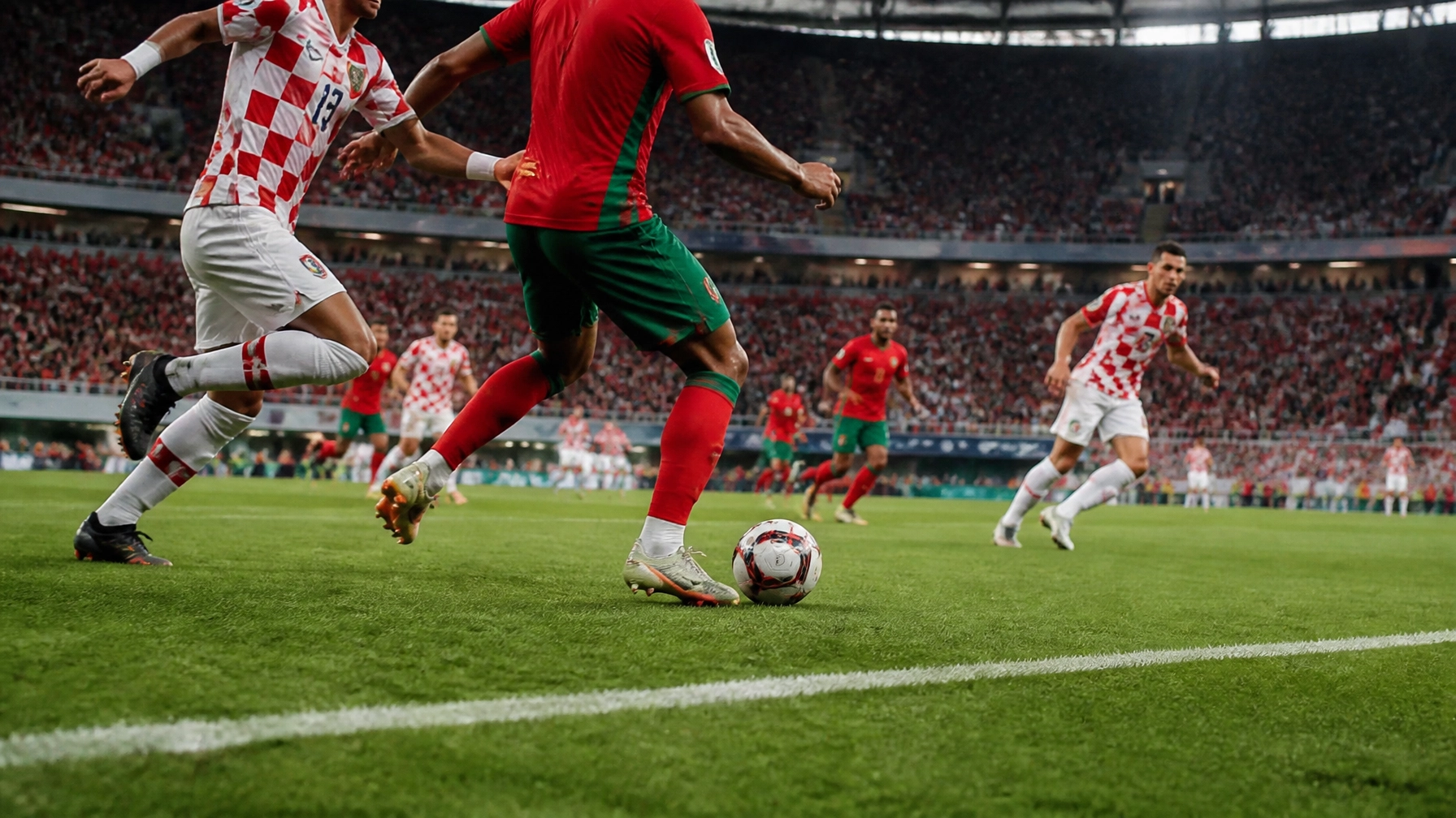 Fußballer in Aktion während eines WM-Spiels
