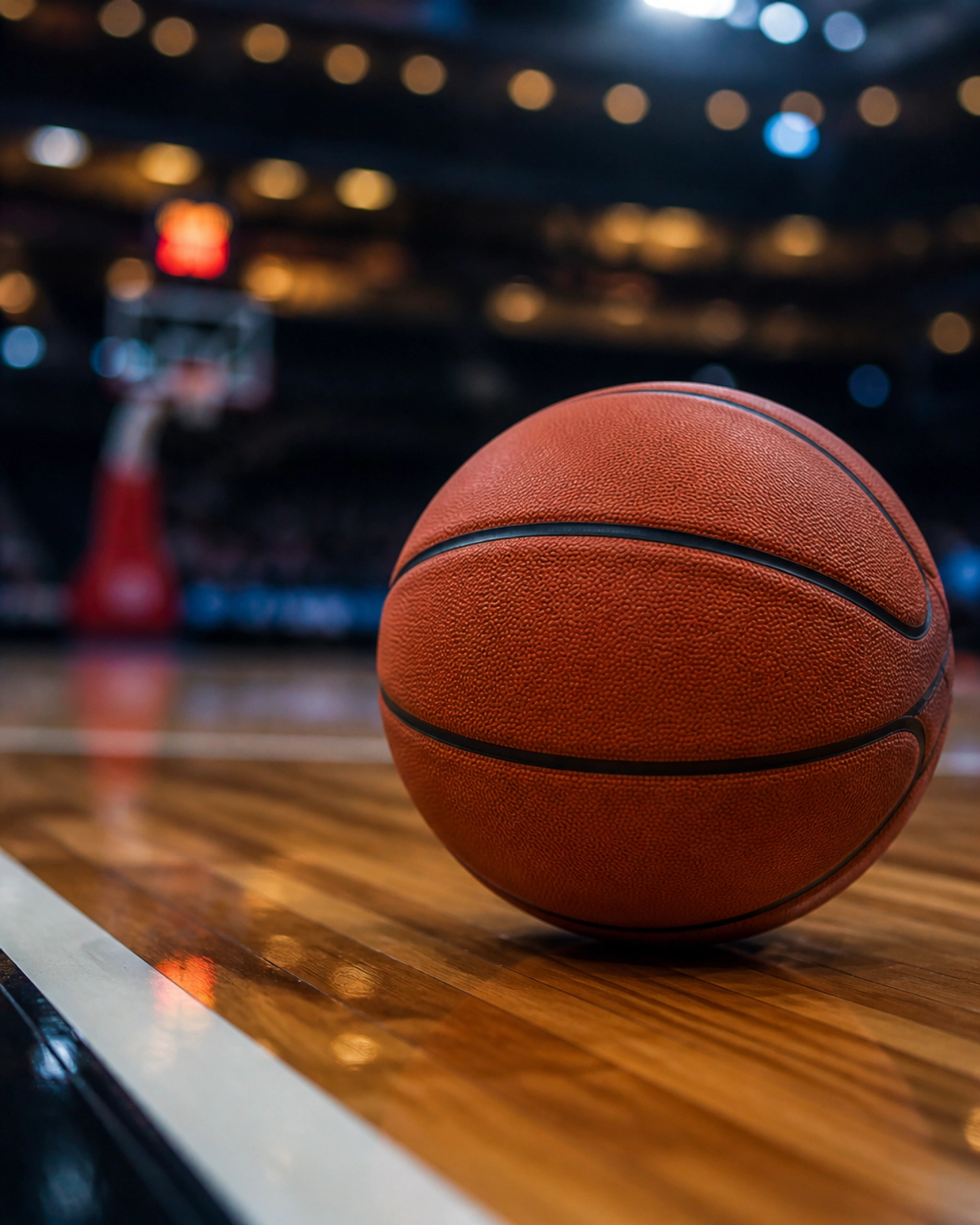 Detailaufnahme eines Basketballs auf dem Parkett am 21.07.2026