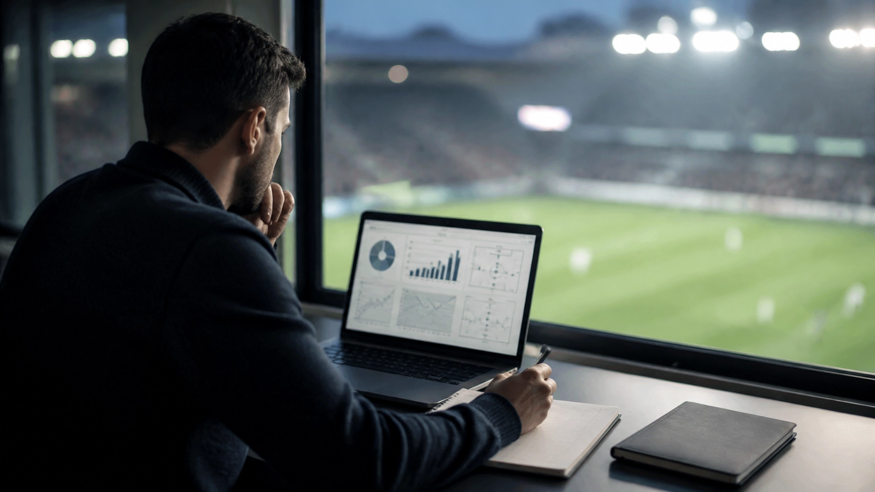 Fußballanalyst bei der Auswertung neutraler Spieldaten vor dem Liverpool-Forest-Spiel