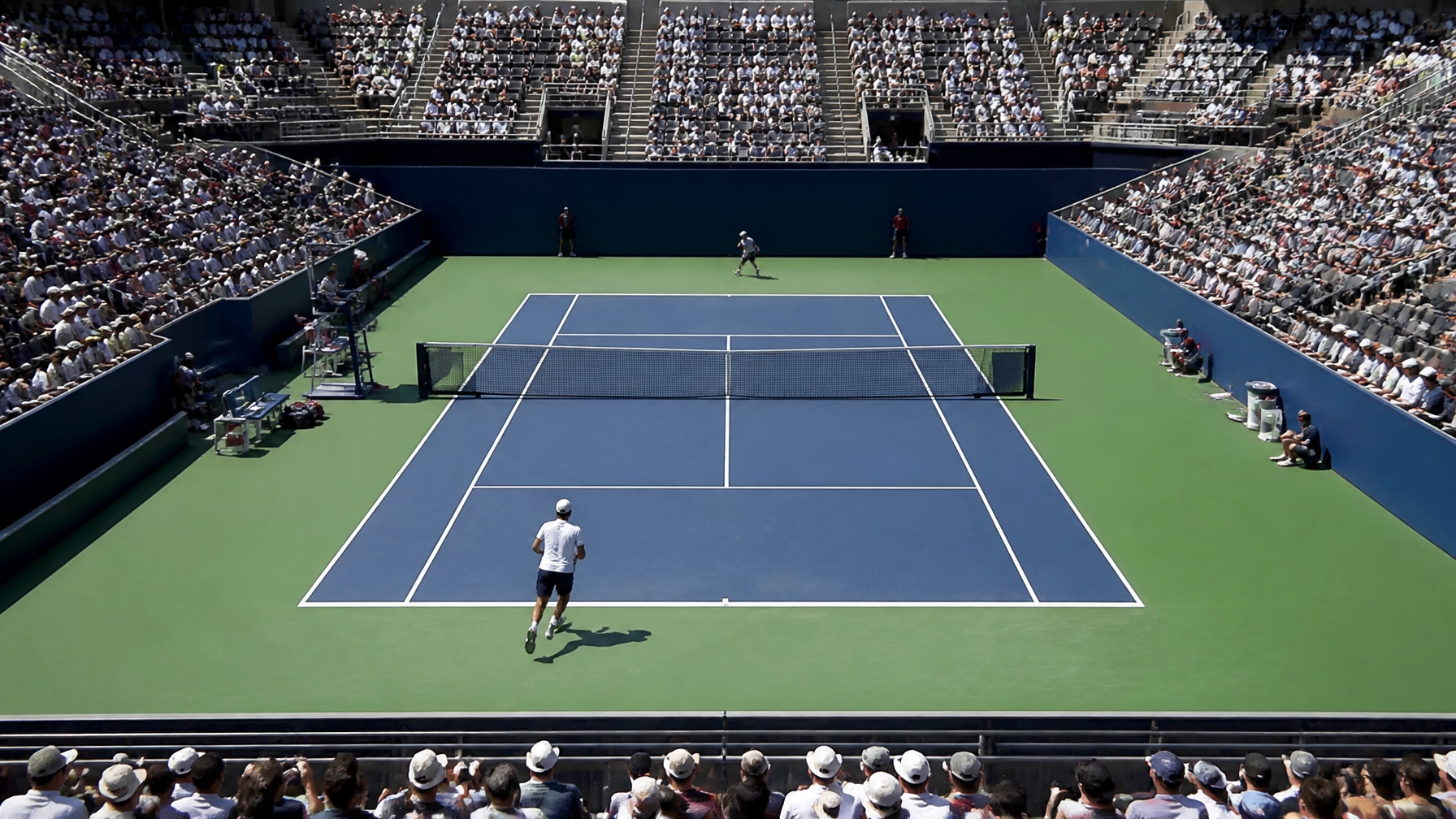 Professioneller Hartplatz im Tennisstadion in Montreal unter klarem Sommerhimmel