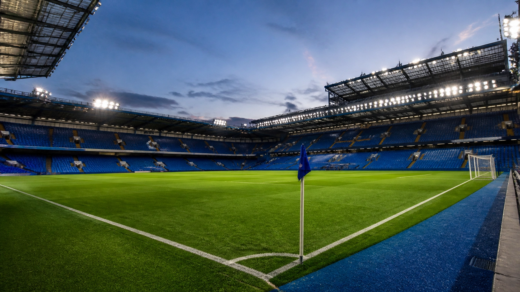 Realistische Stadionstimmung vor Chelsea gegen Brighton ohne Logos oder Schriftzüge