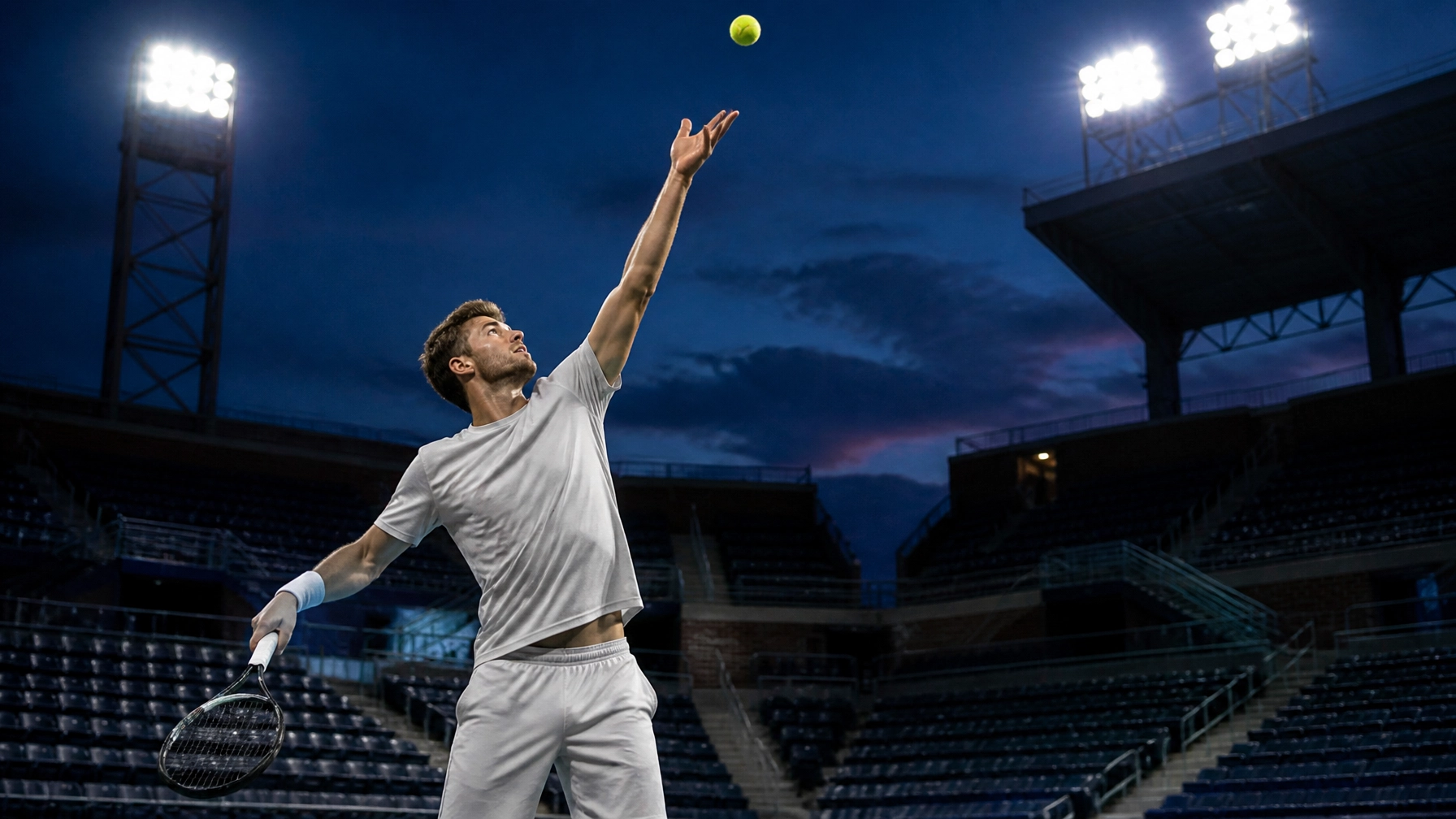 Tennisspieler auf einem beleuchteten Hartplatz in New York