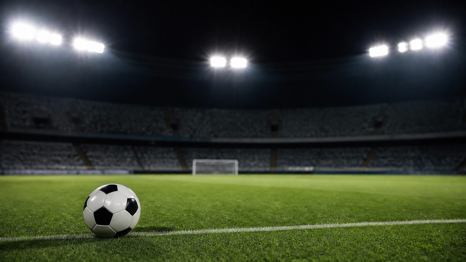Fußball im Stadion bei Nacht unter Flutlicht
