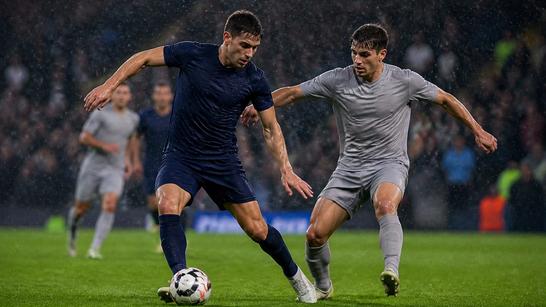 Englisches Fußballstadion bei Regen als Symbolbild für Premier-League-Transferanalyse