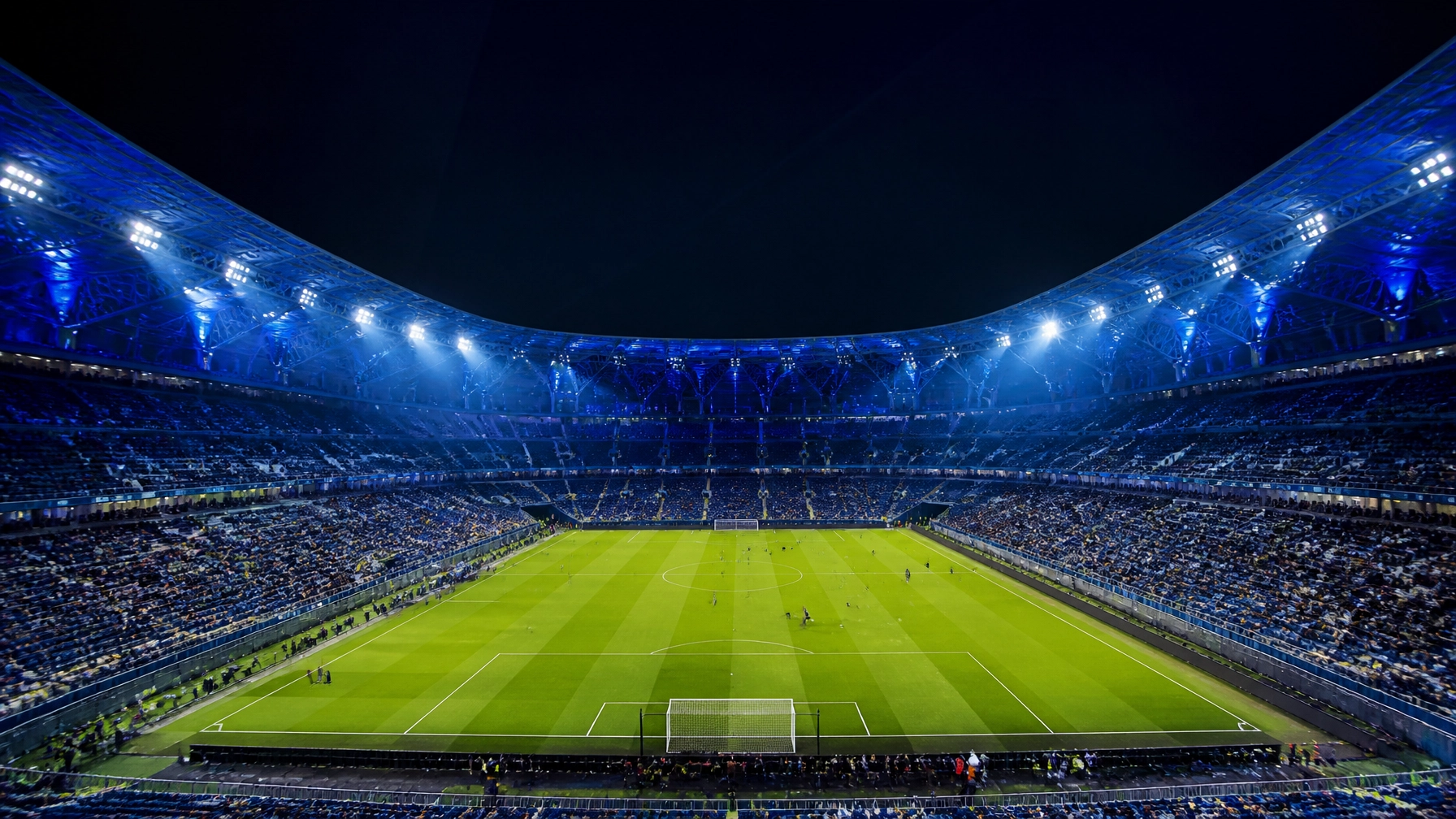 Flutlichtstadion vor einem europäischen Qualifikationsspiel