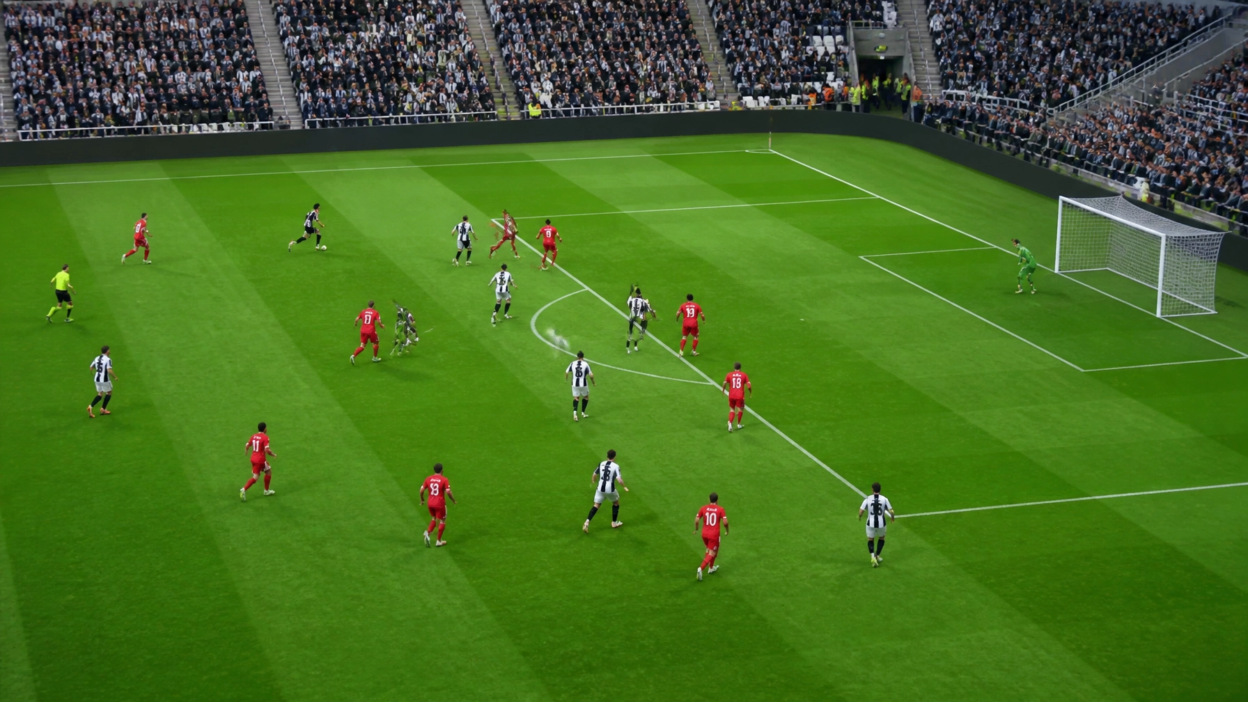 Offensivszene zweier Mannschaften im Premier-League-Stil am St. James' Park