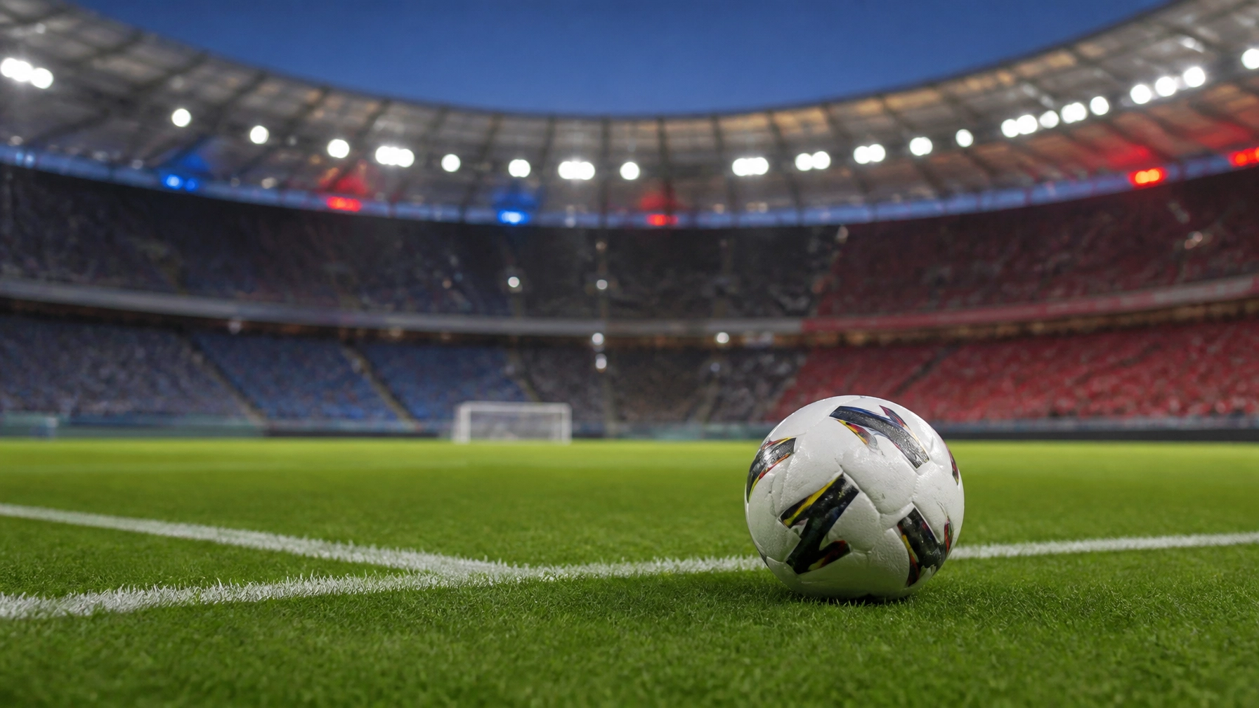 Fußball im Strafraum unter Flutlicht als Symbol für die Chancenanalyse
