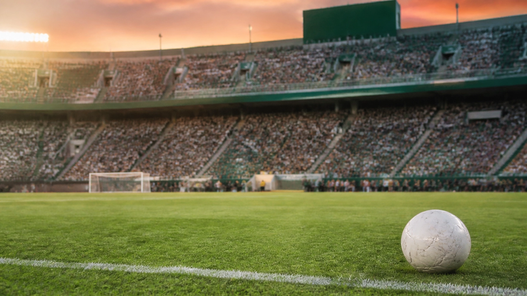 Fußballstadion in Spanien mit Abendstimmung und Spielfeld