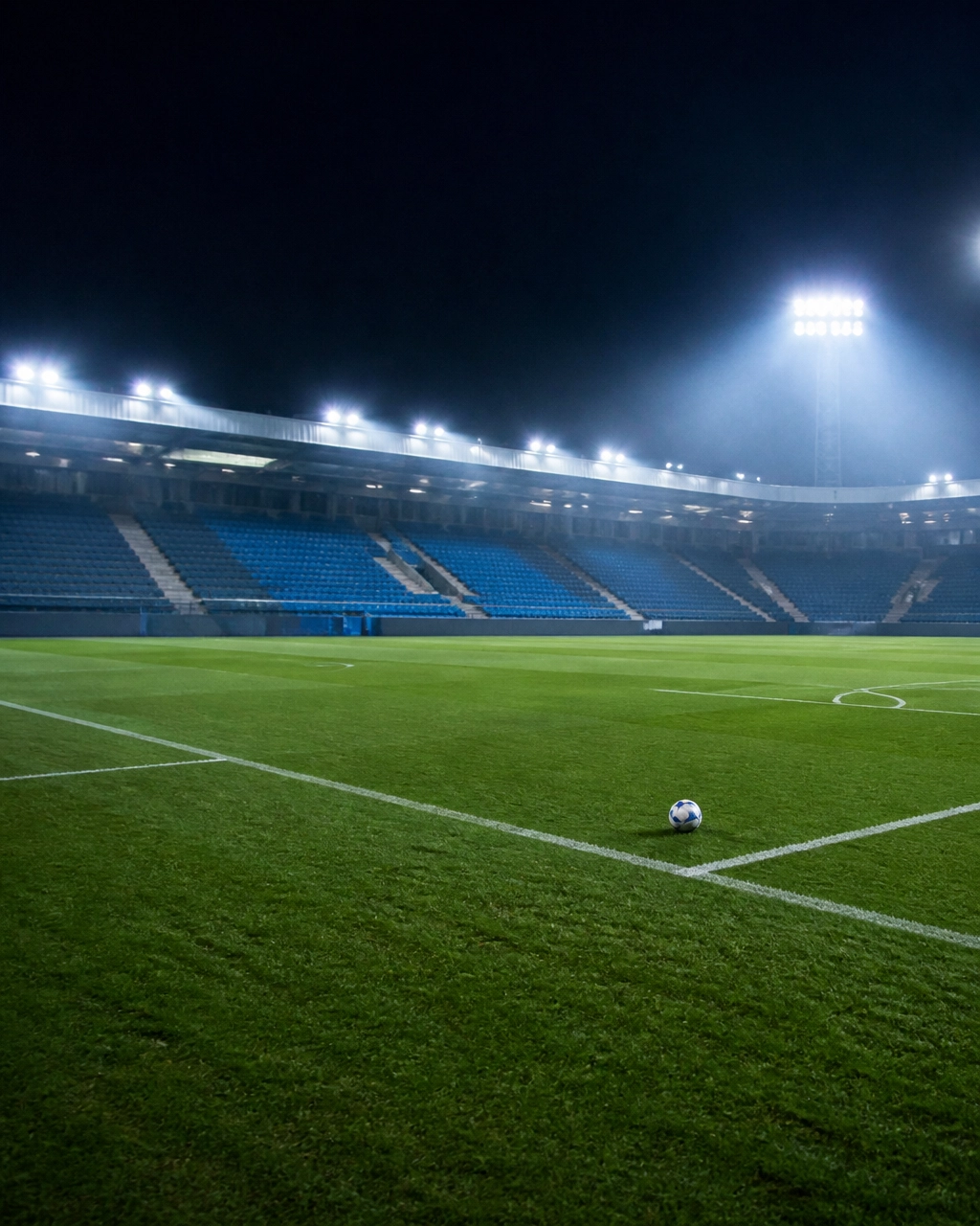 Fußballplatz im Stadion unter Flutlicht als Symbol für Formanalyse und Spielvorbereitung