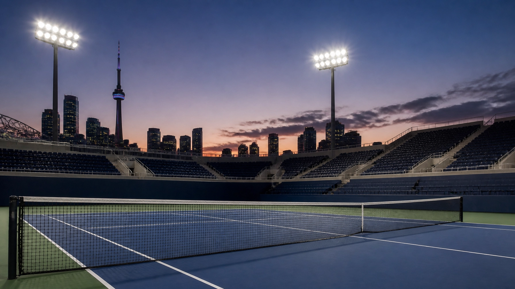 Leerer Hartplatz vor einem WTA-Viertelfinale in Toronto