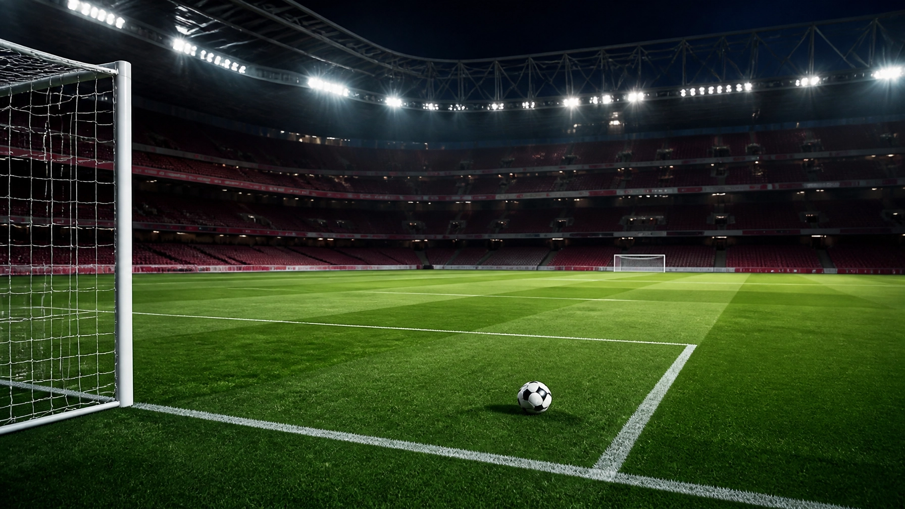 Fußball auf dem Rasen im Craven Cottage unter abendlichem Flutlicht
