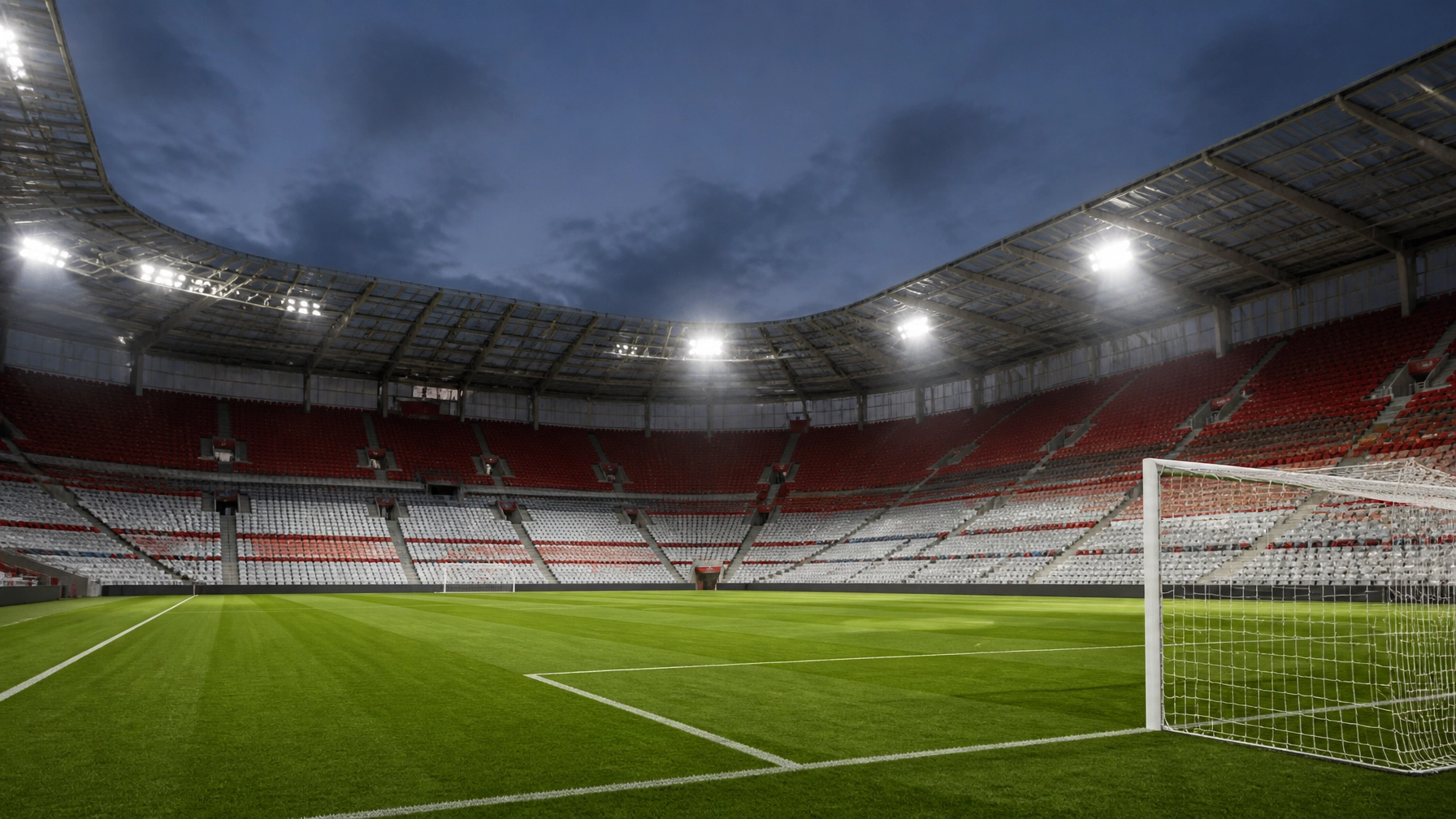 Leere beleuchtete Fußballarena als Symbol für die Quoten- und Wettmarktanalyse