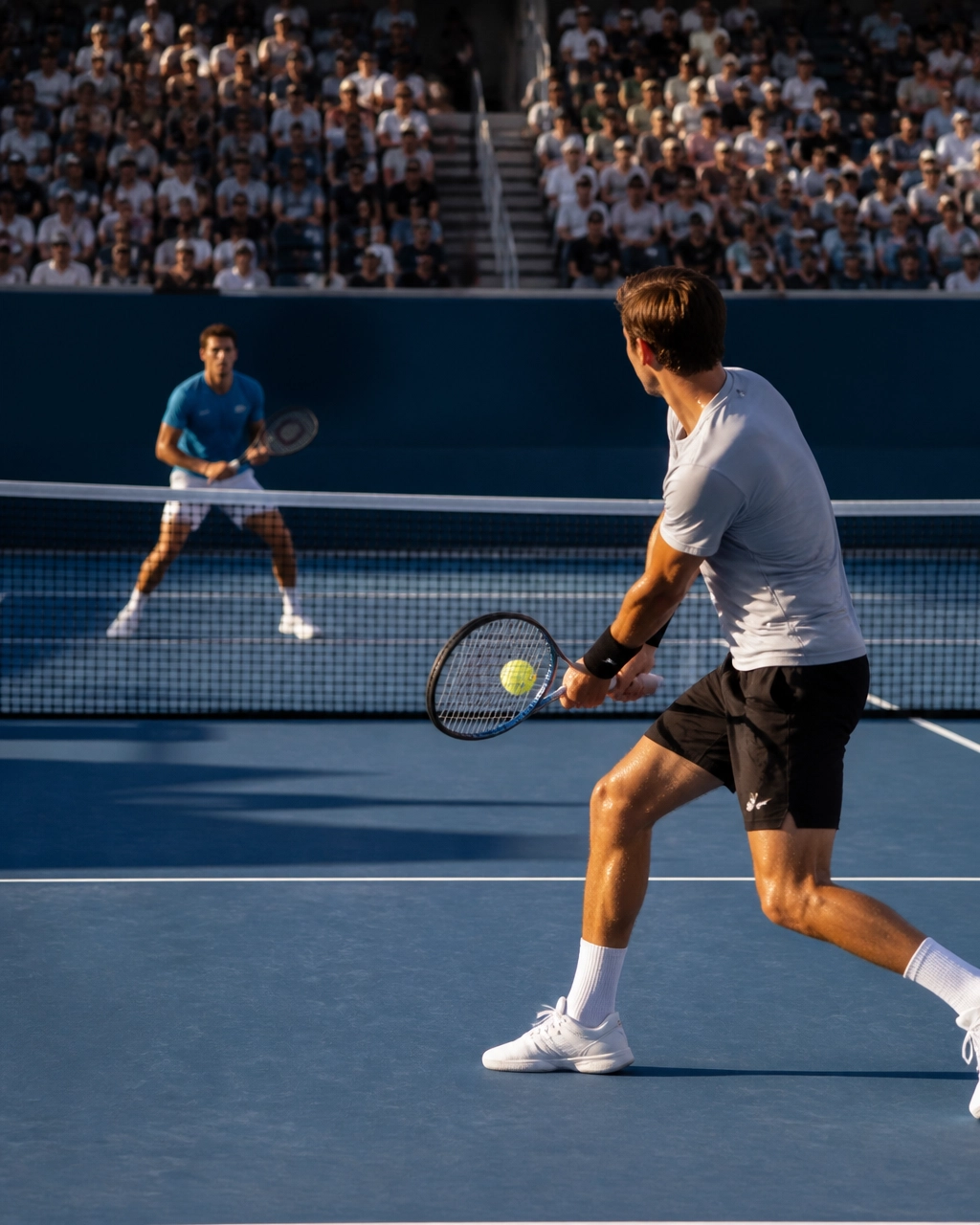 Zwei unidentifizierbare Tennisspieler in der Finalatmosphäre der Winston-Salem Open