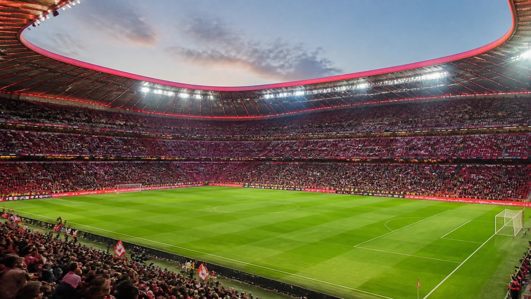 Fußballplatz und Flutlicht vor einer europäischen Qualifikationspartie