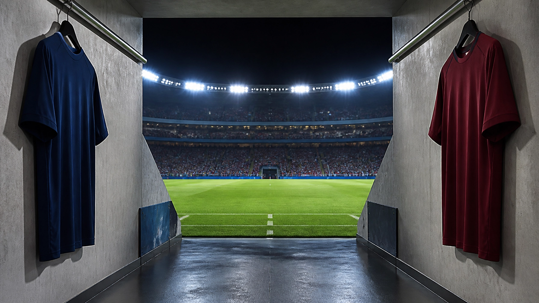 Realistische Fußballszene im Stadiontunnel vor dem Champions-League-Playoff zwischen Dinamo Zagreb und Viking Stavanger
