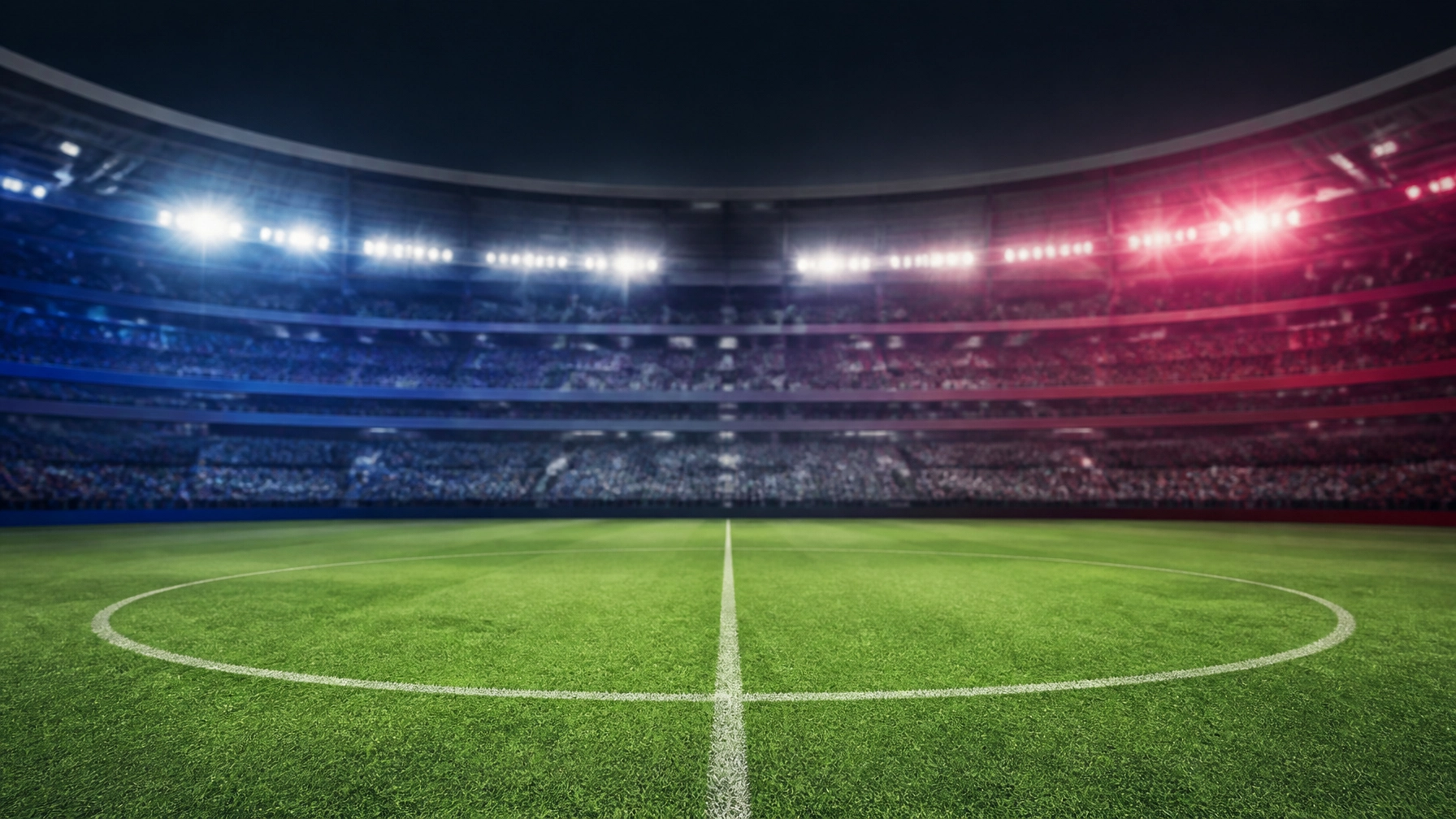 Stadion vor dem Anpfiff mit Flutlicht