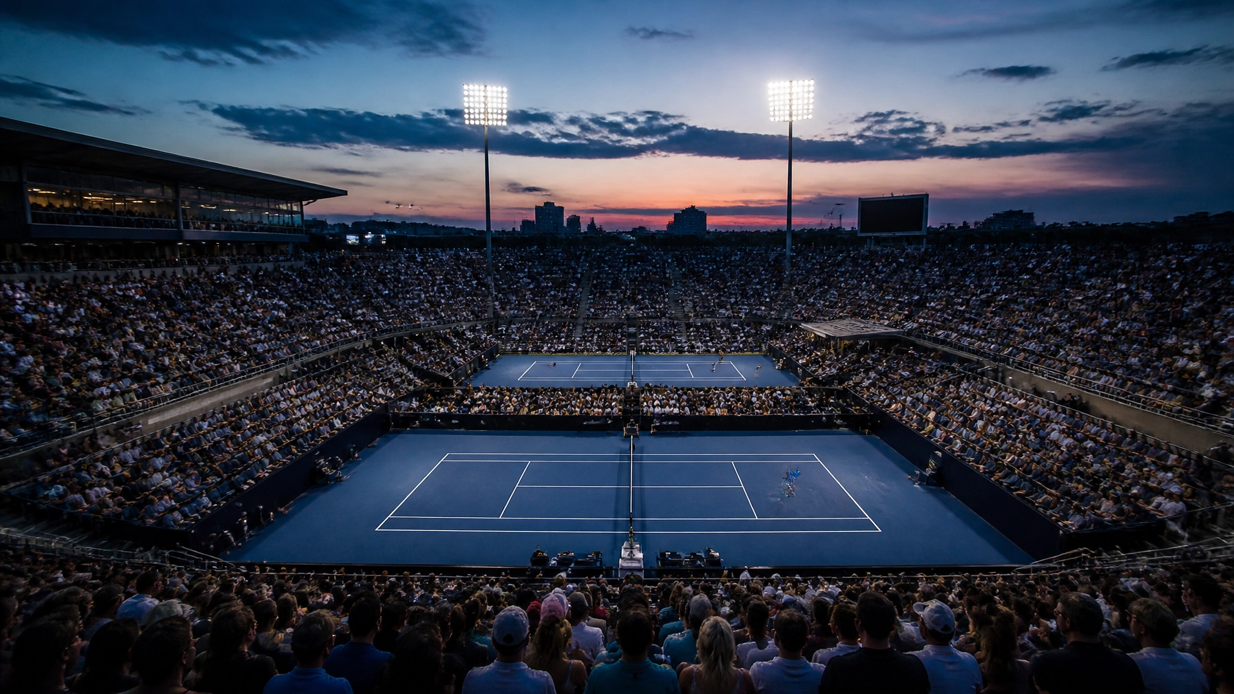 Tennisfinale bei Flutlicht auf einem Hartplatz in Cincinnati