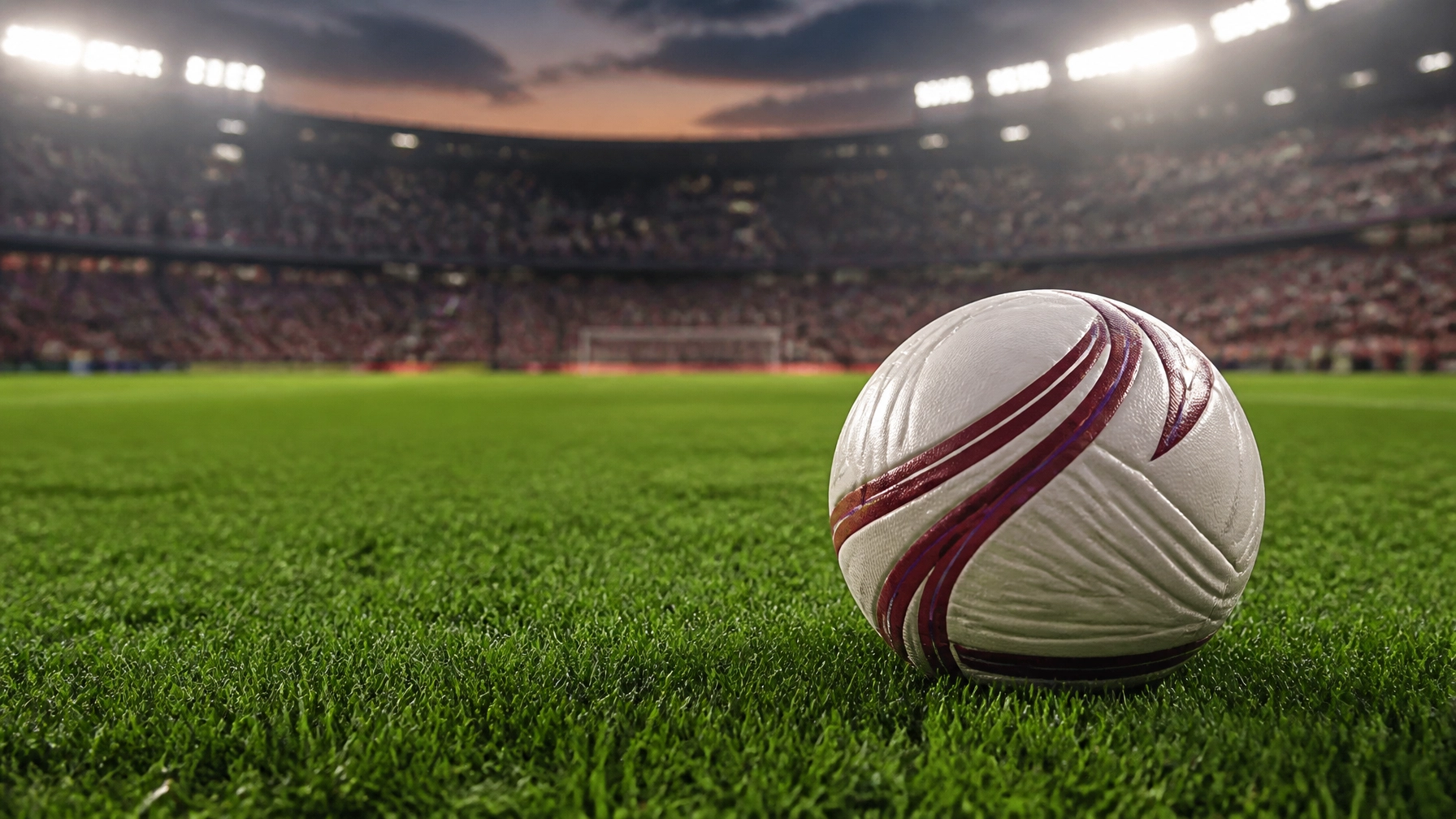 Fußball auf dem Rasen im Flutlicht des Stadio Olimpico
