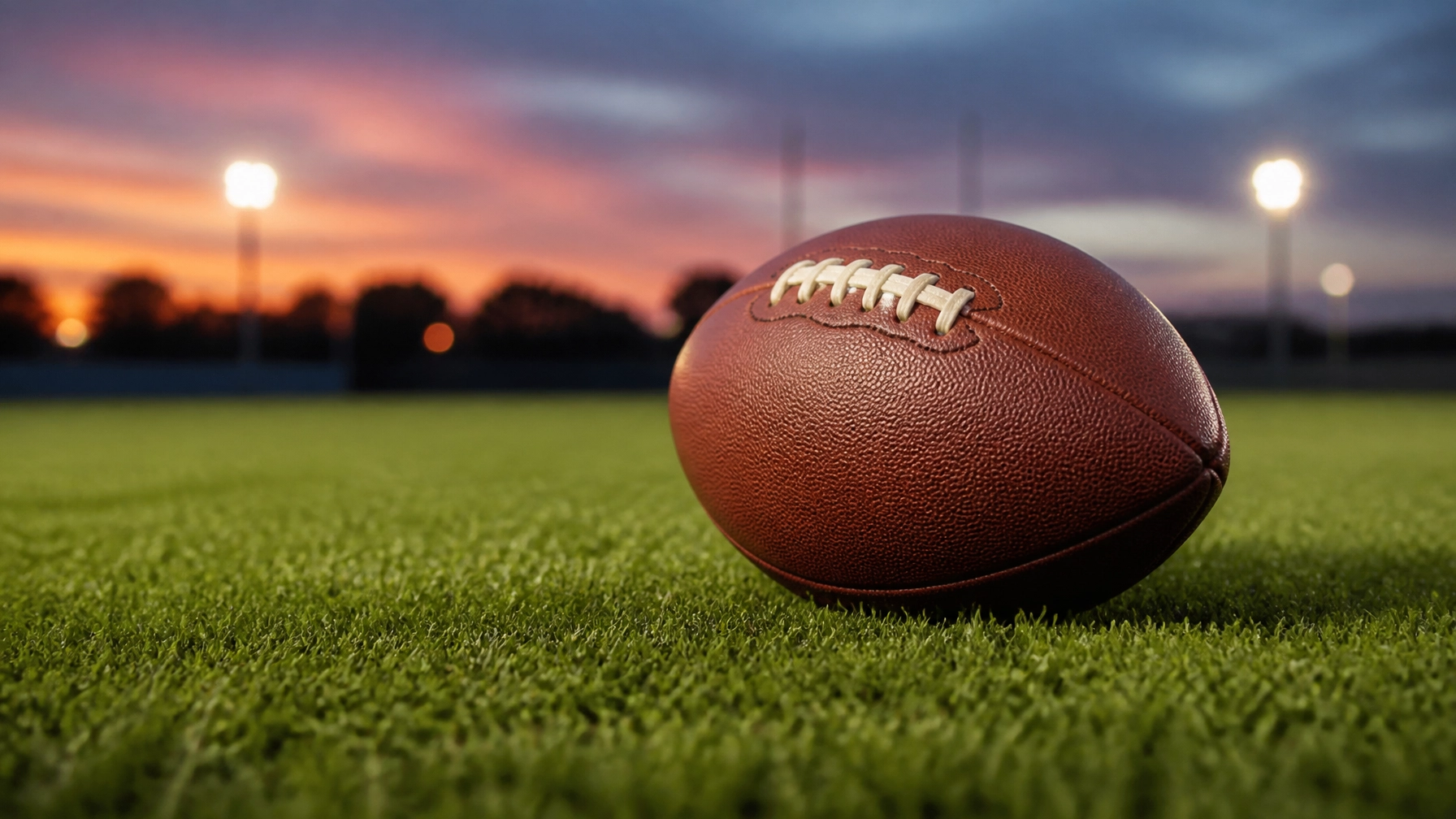 Fussball auf dem Rasen im Abendlicht